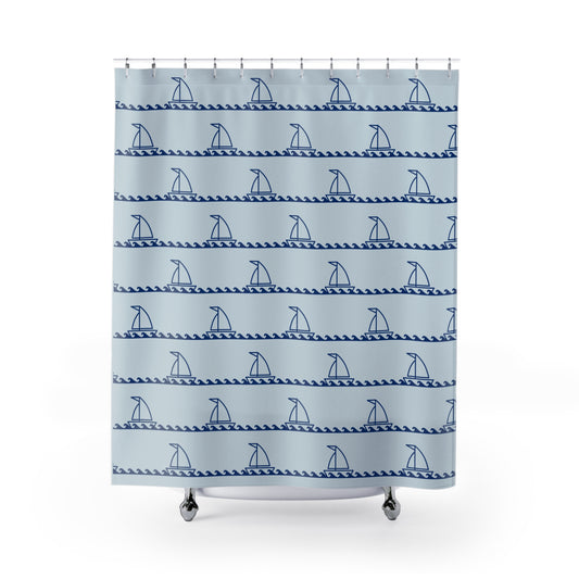 Baby Blue Nautical Sailboat Shower Curtain 