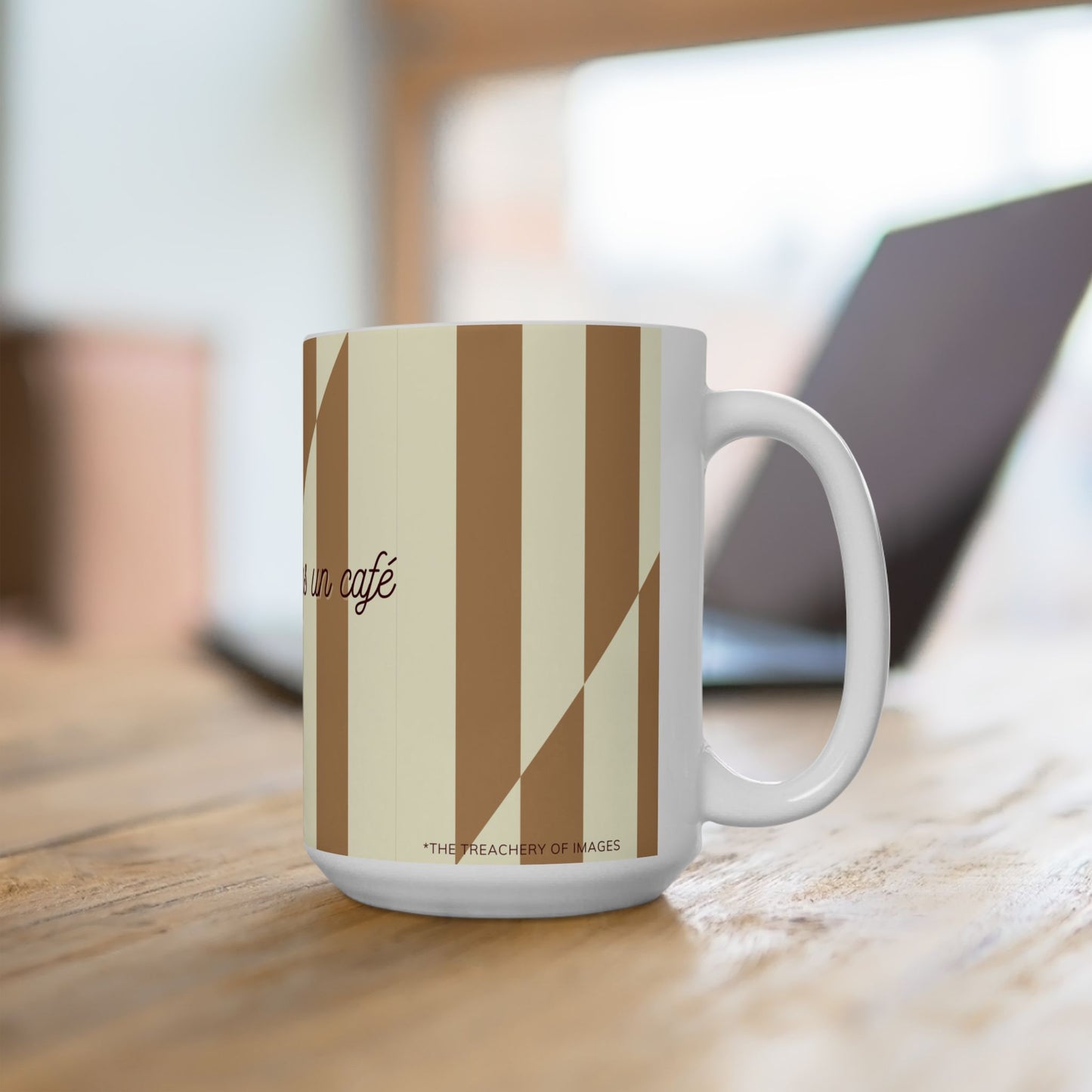 Magritte-Inspired 'This Is Not a Coffee' Ceramic Mug, CREAM — Surrealist Coffee Cup