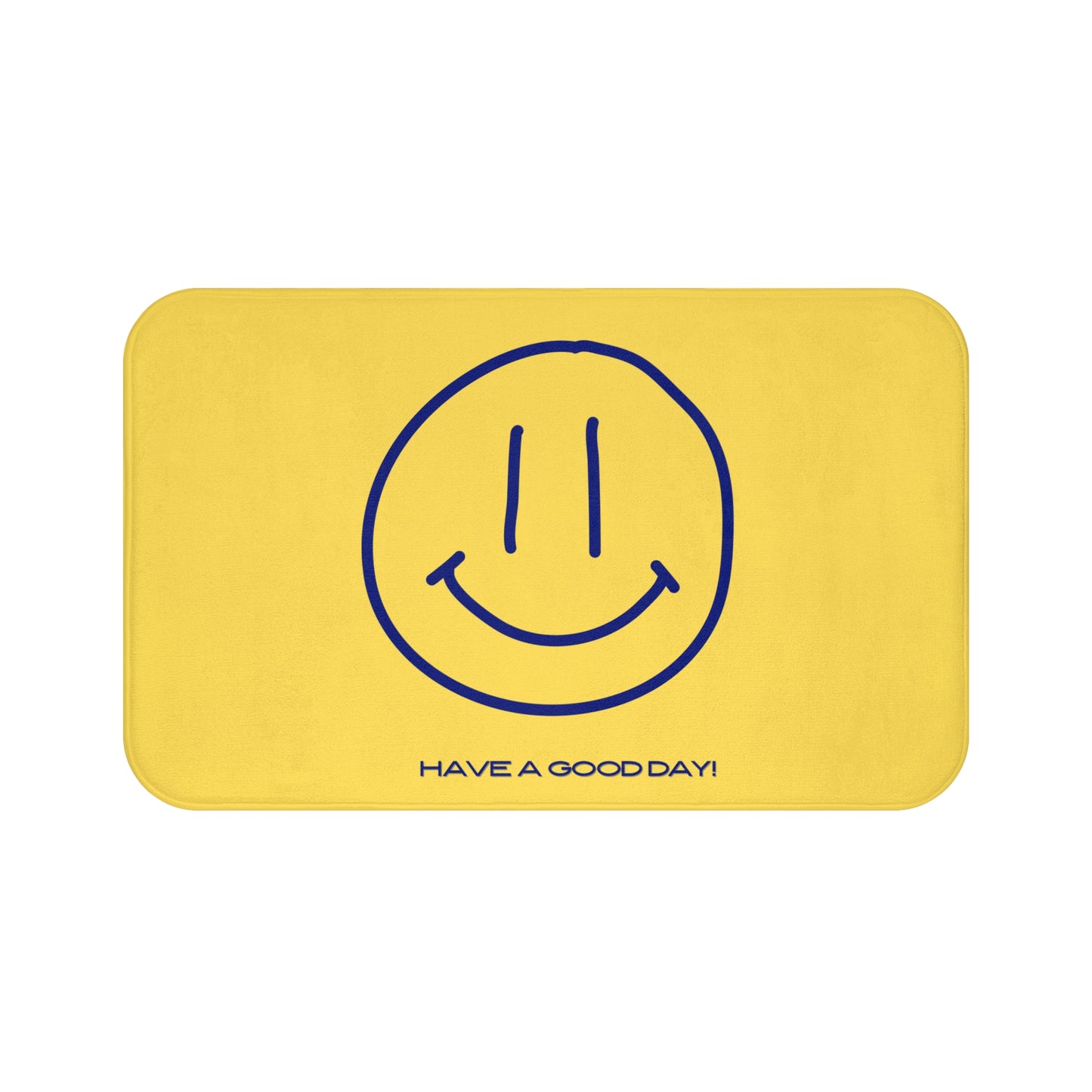 Yellow mouse pad with blue smiley face and text 'Have a good day!' on a white background