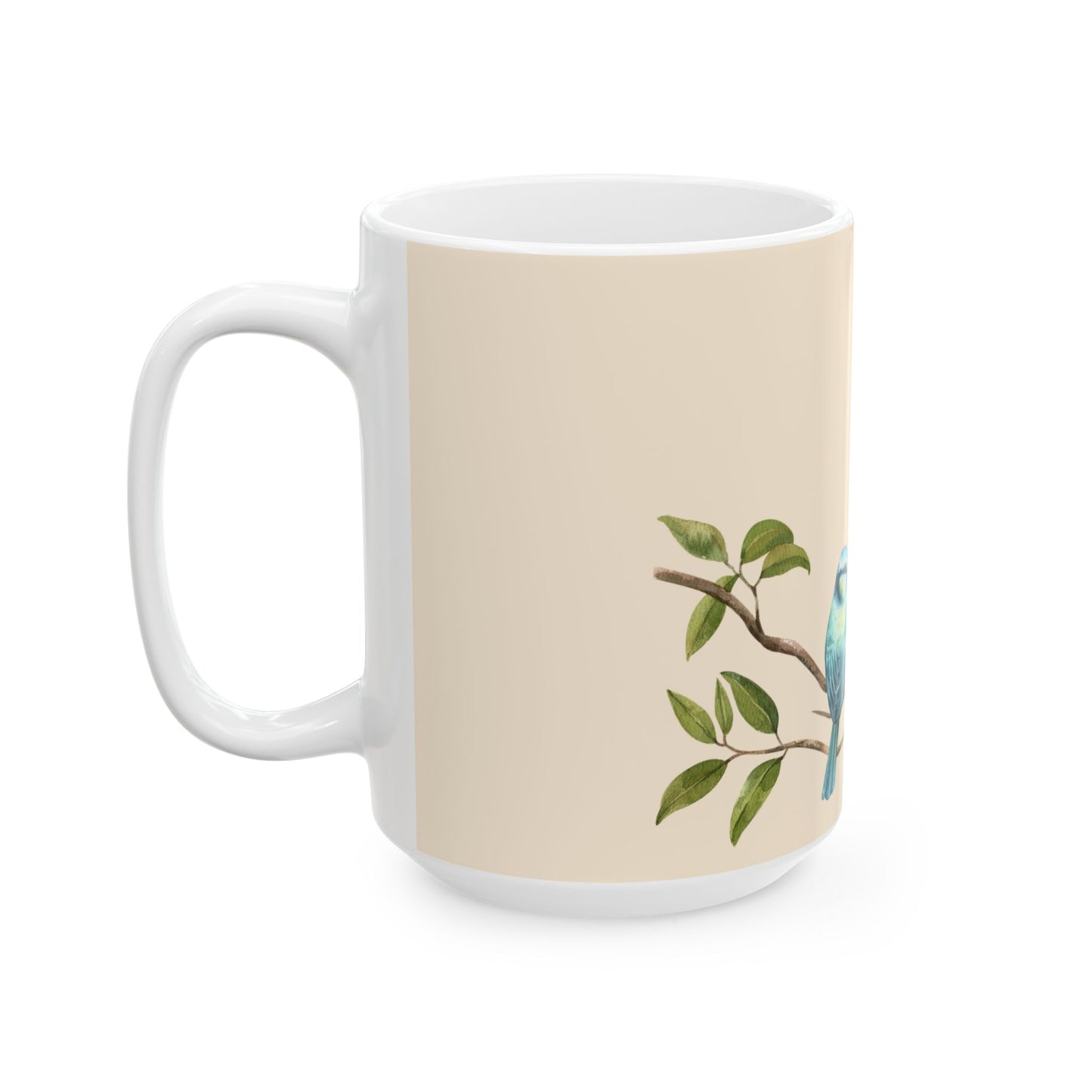 Couples Ceramic Mug — Lovebirds Vintage Bird Illustration Coffee Cup