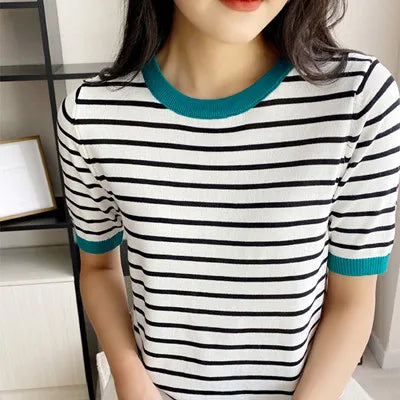 Retro Striped Cotton T-shirt | Preppy Shirt