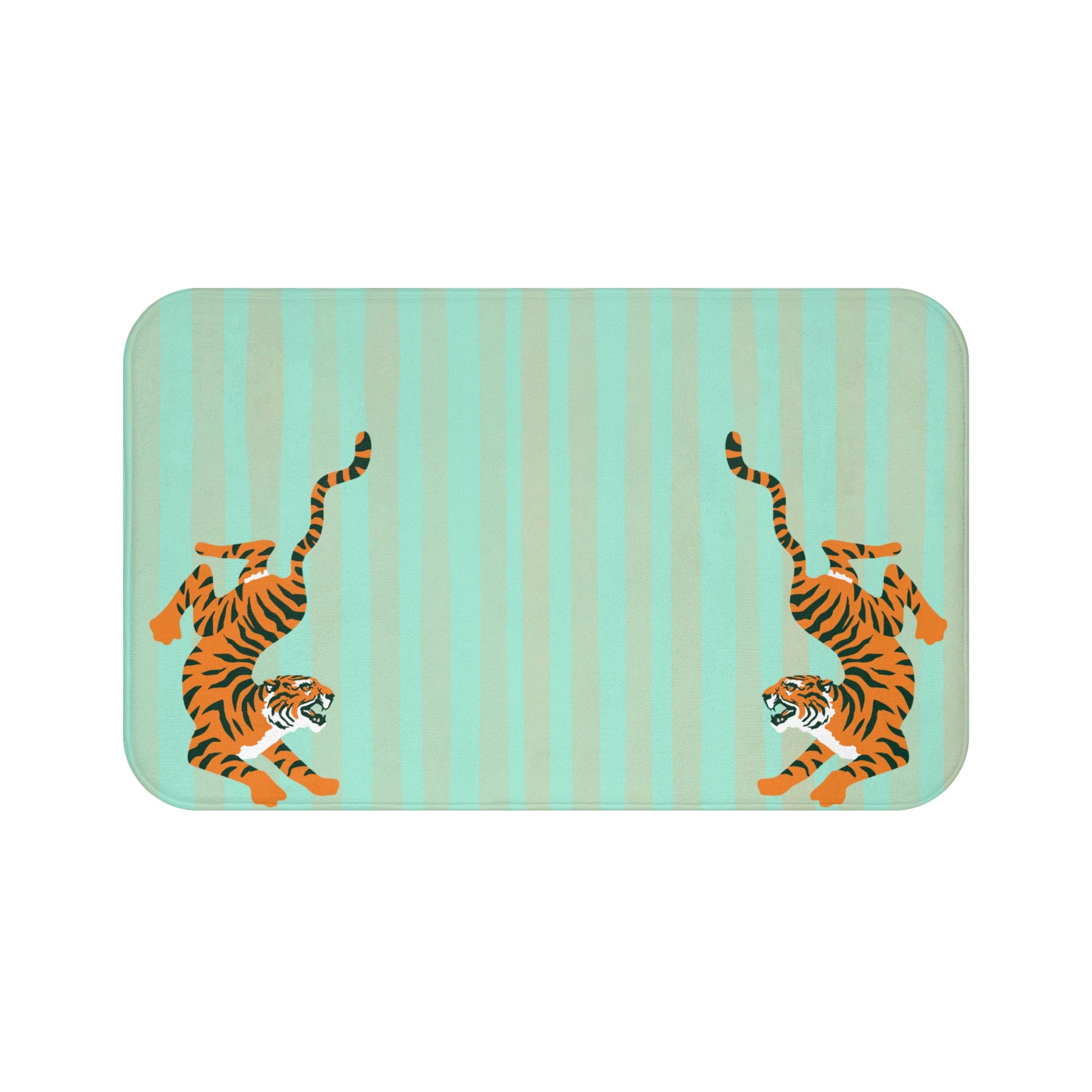Two tiger illustrations on a striped background
