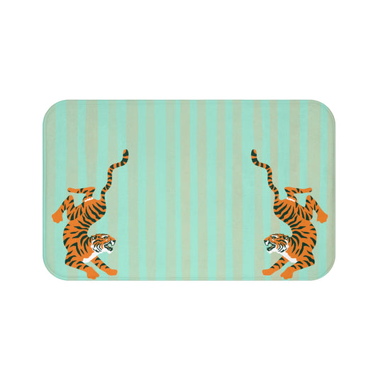 Two tiger illustrations on a striped background
