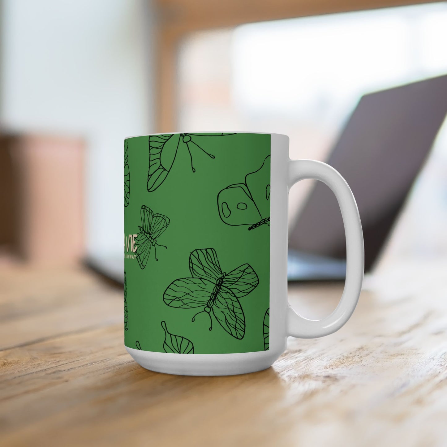 C'est la Vie 'Be Happy Anyway' Butterfly Ceramic Mug, GREEN - Encouragement Gift