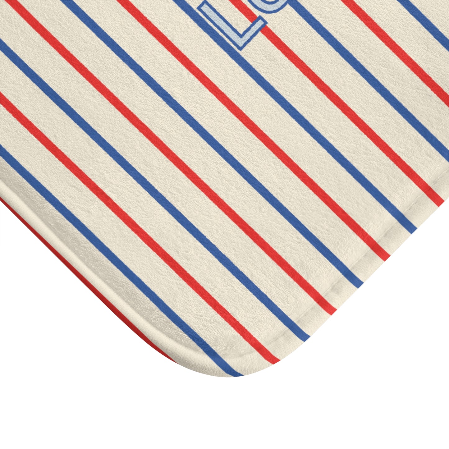 Le Bain Tricolor Striped Bath Mat, CREAM — French-Inspired Red & Blue Bathroom Rug