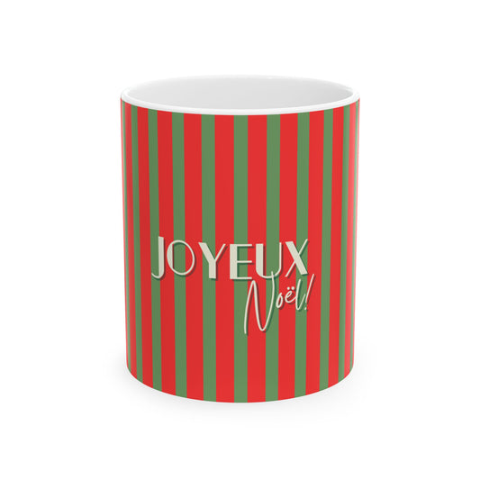 Joyeux Noel Red and Green Stripped Holiday Mug