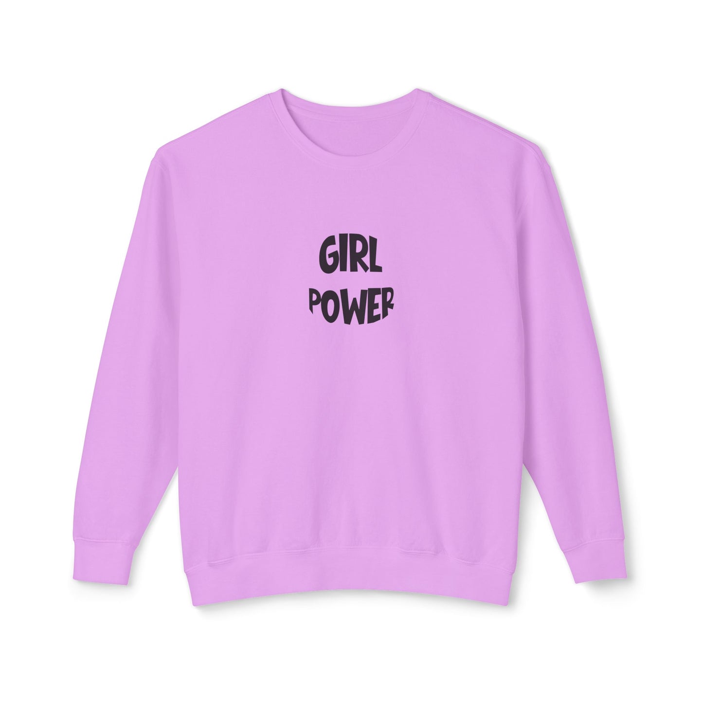 Purple sweatshirt with 'Girl Power' text on a white background