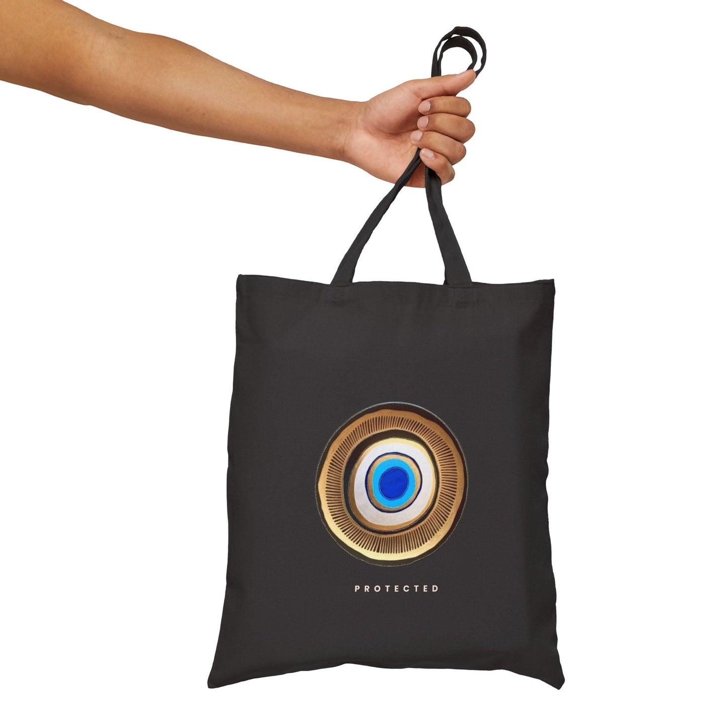 Evil Eye Protection Cotton Tote, Black and Natural