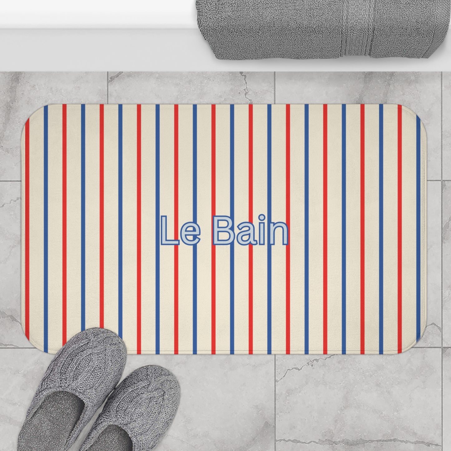Le Bain Tricolor Striped Bath Mat, CREAM