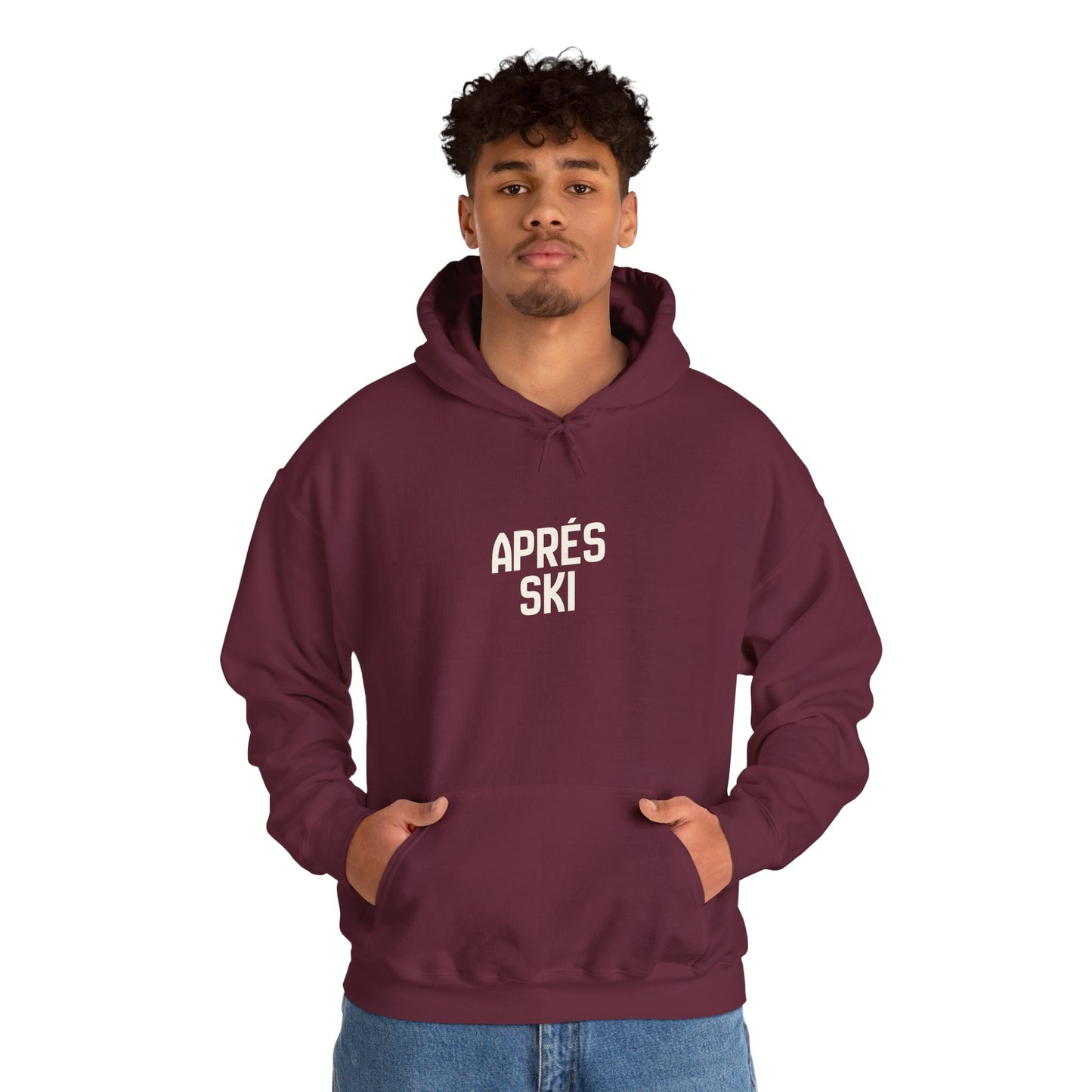 Man wearing Maroon Apres Ski Hoodie 