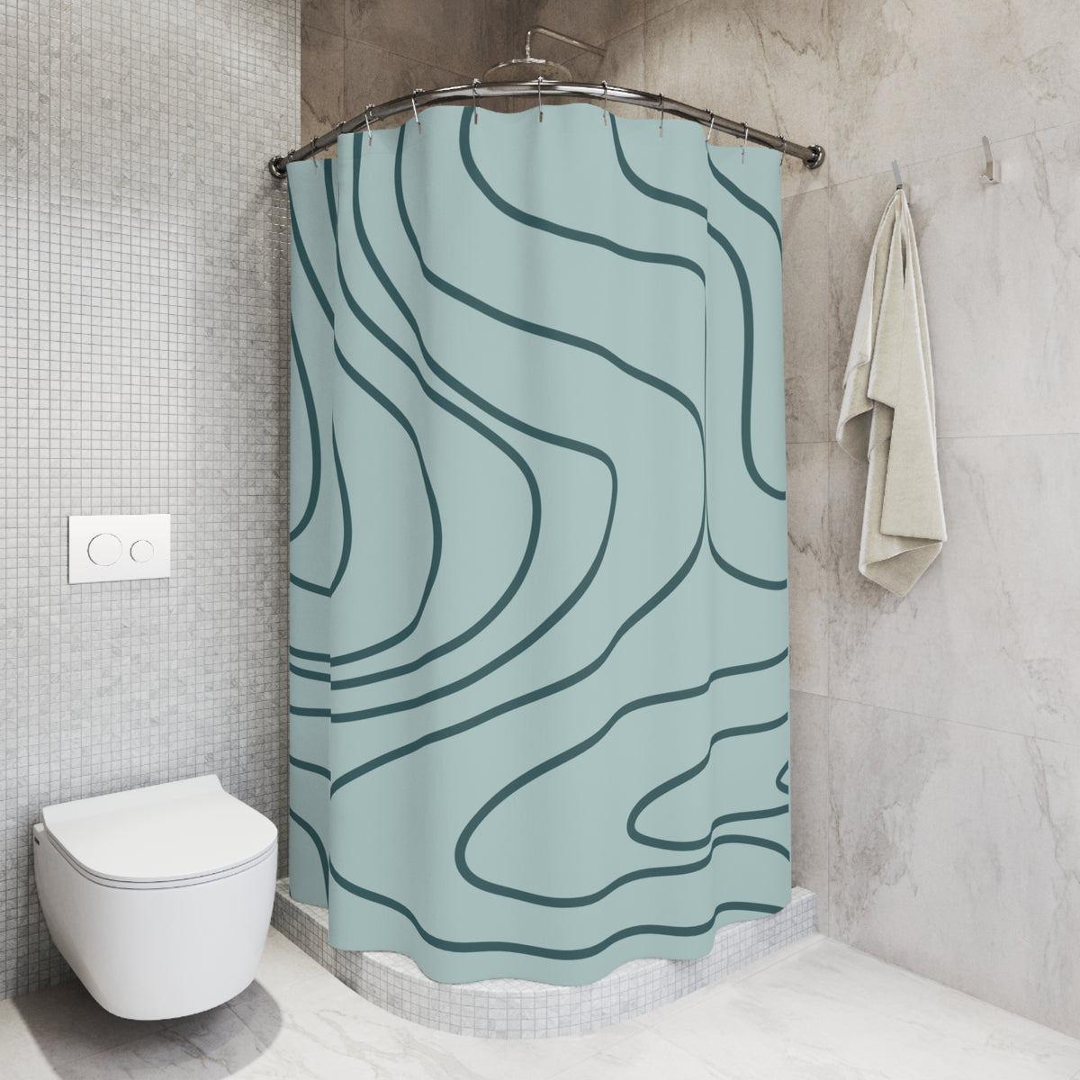 Light Aqua/Azure Abstract Wave Shower Curtain, Modern Bathroom Decor