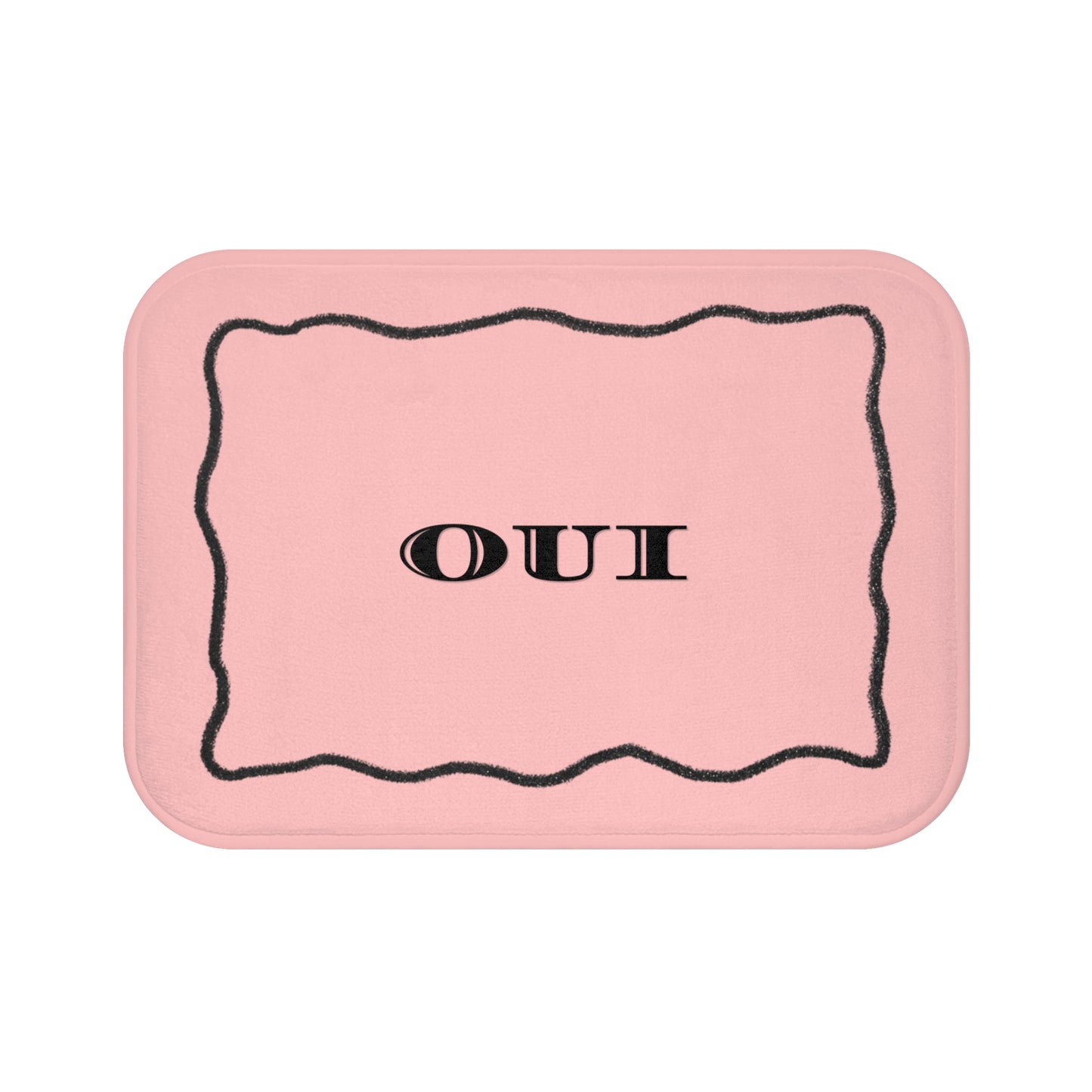 Pink tray with 'OUI' text on a white background