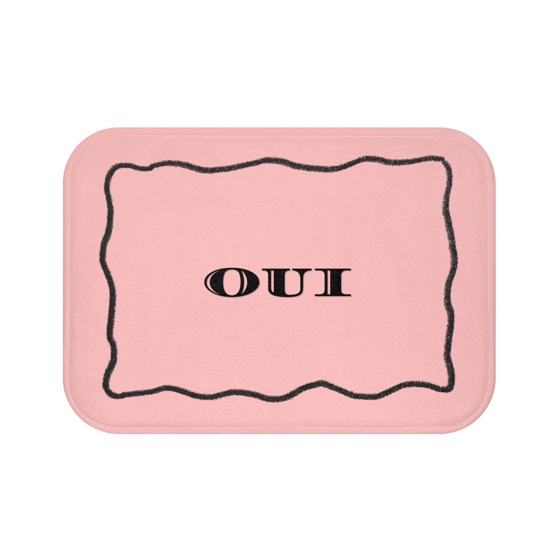 Pink tray with 'OUI' text on a white background