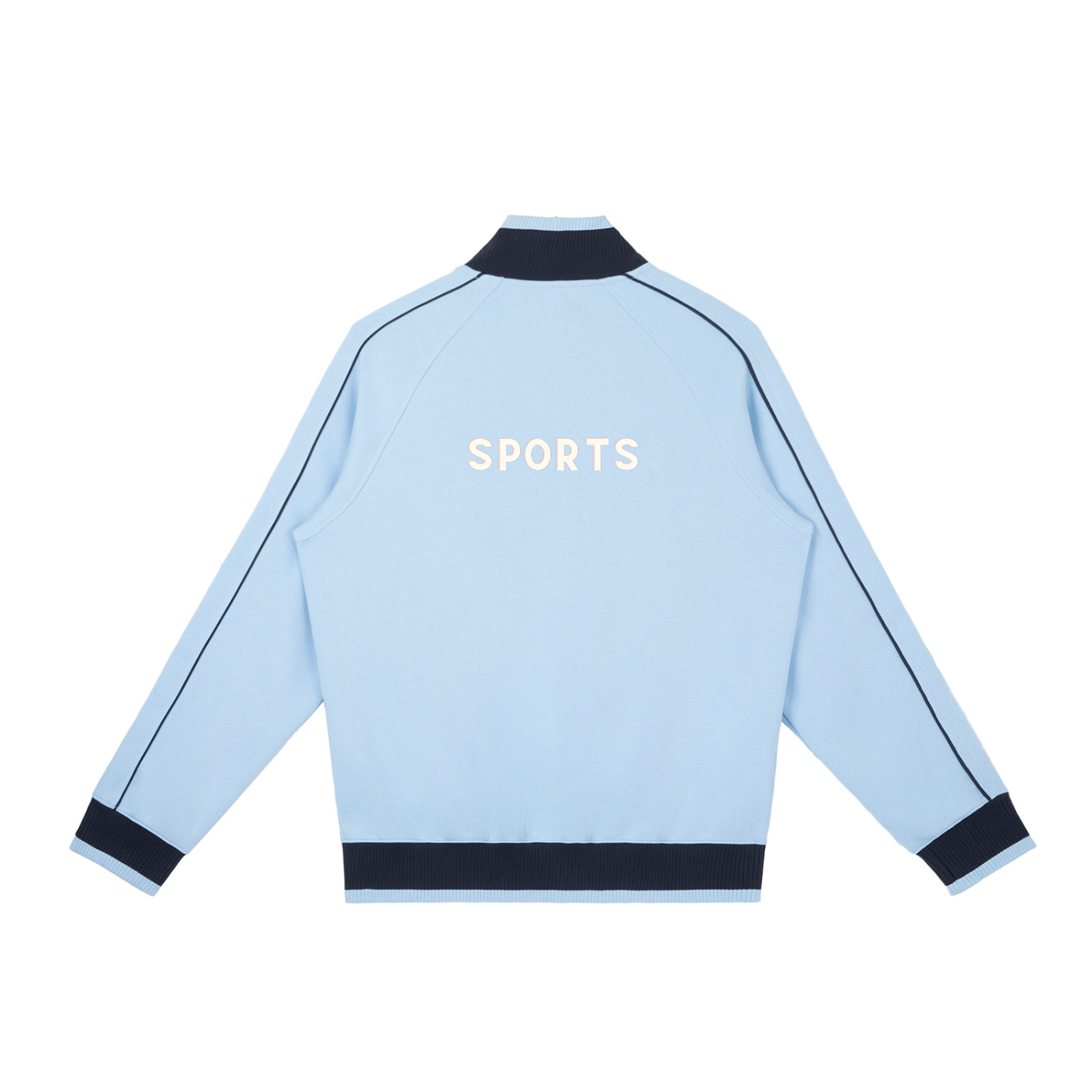 Light blue jacket with black accents and 'SPORTS' branding on a white background