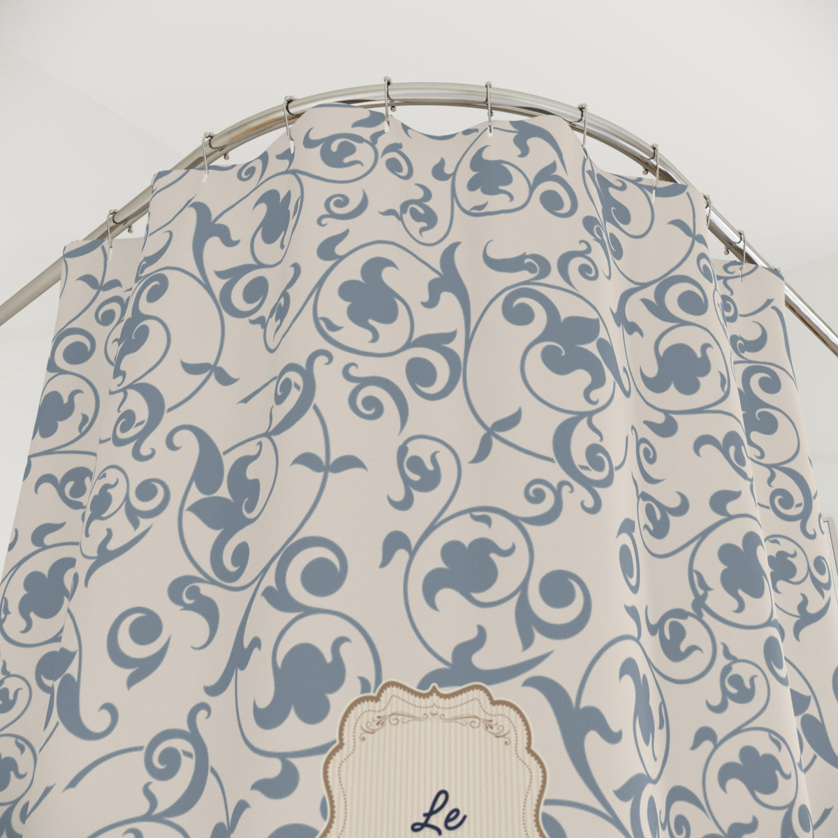 French 'Le Bain' Elegant Floral Shower Curtain | Neutral Beige Vintage Bath