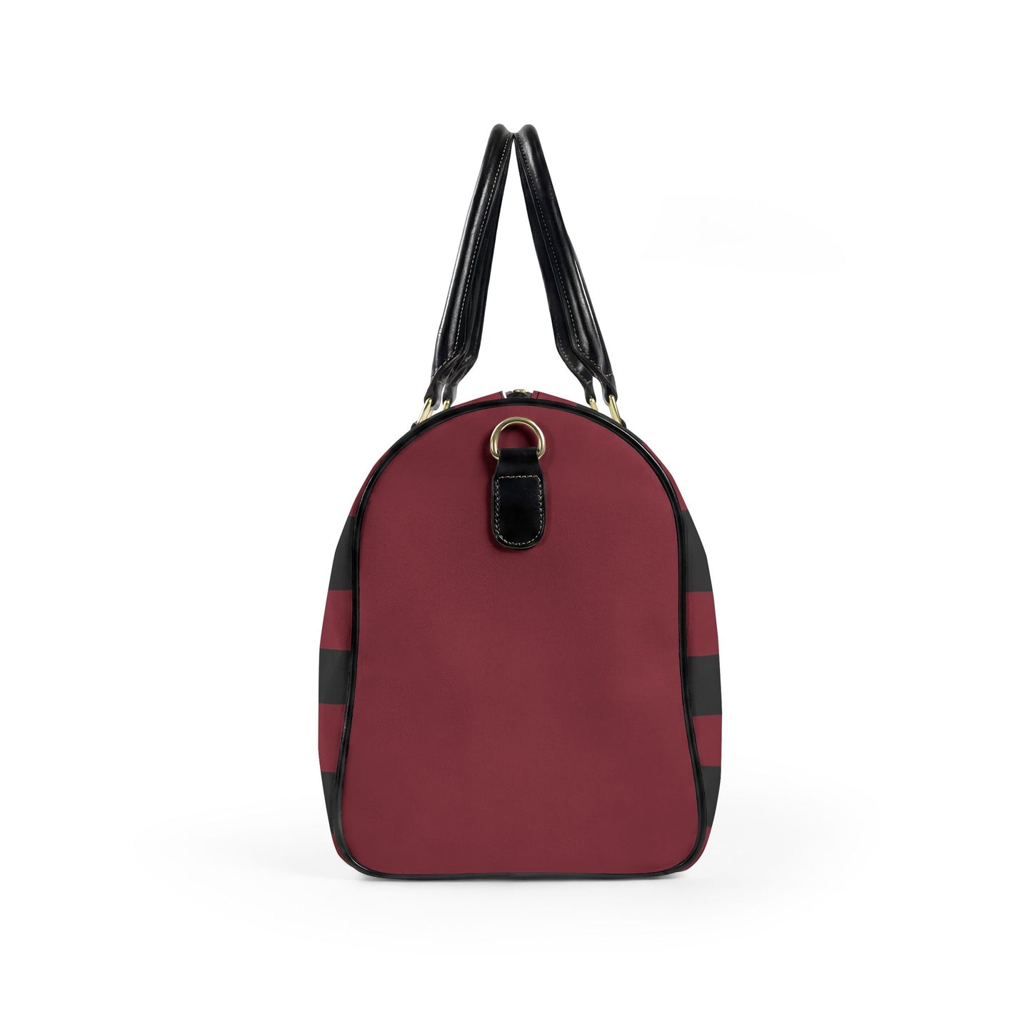 C’est La Vie Striped Leather Travel Duffel Bag — Burgundy & Black Weekender