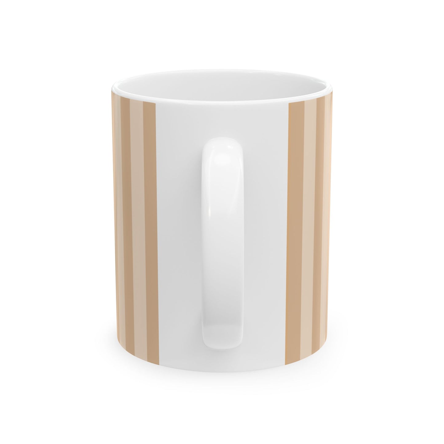 White mug with wooden accents on a white background