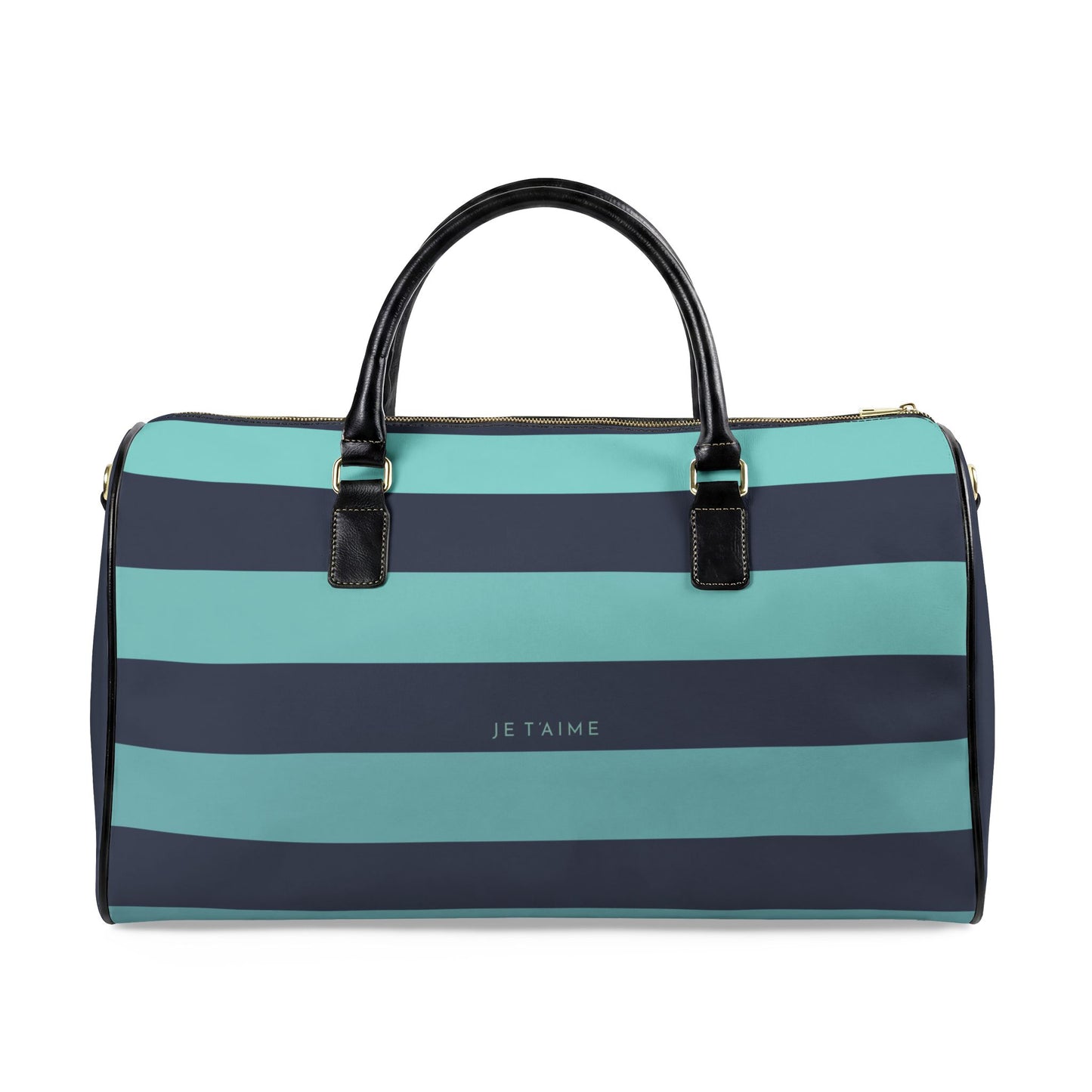 California Lover Leather Travel Bag — Navy/Aqua Striped Weekender Duffle