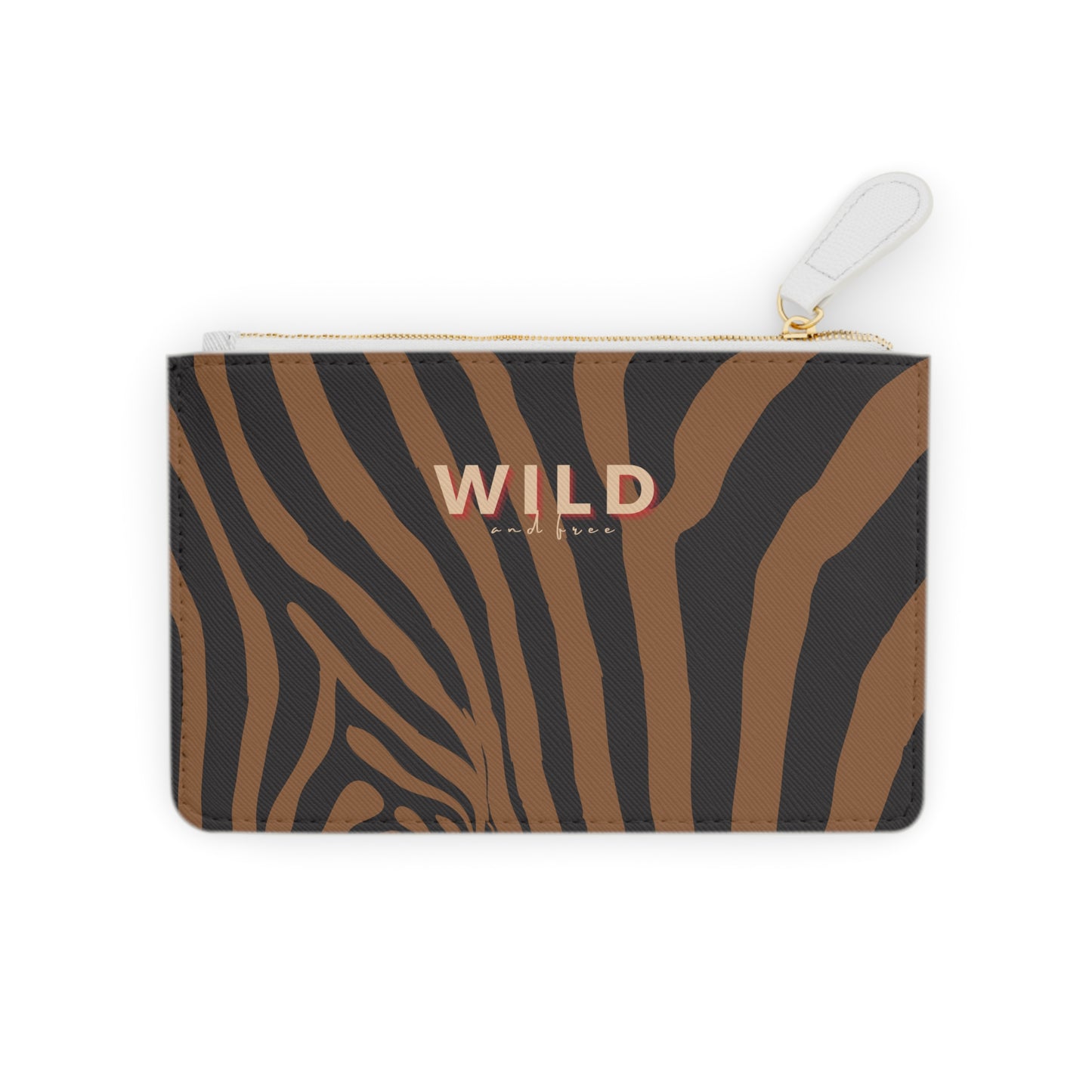 Pouch with zebra pattern and 'WILD' text on a white background