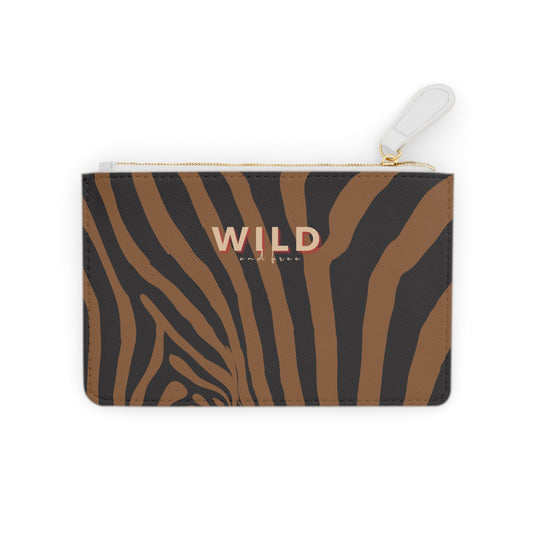 Pouch with zebra pattern and 'WILD' text on a white background