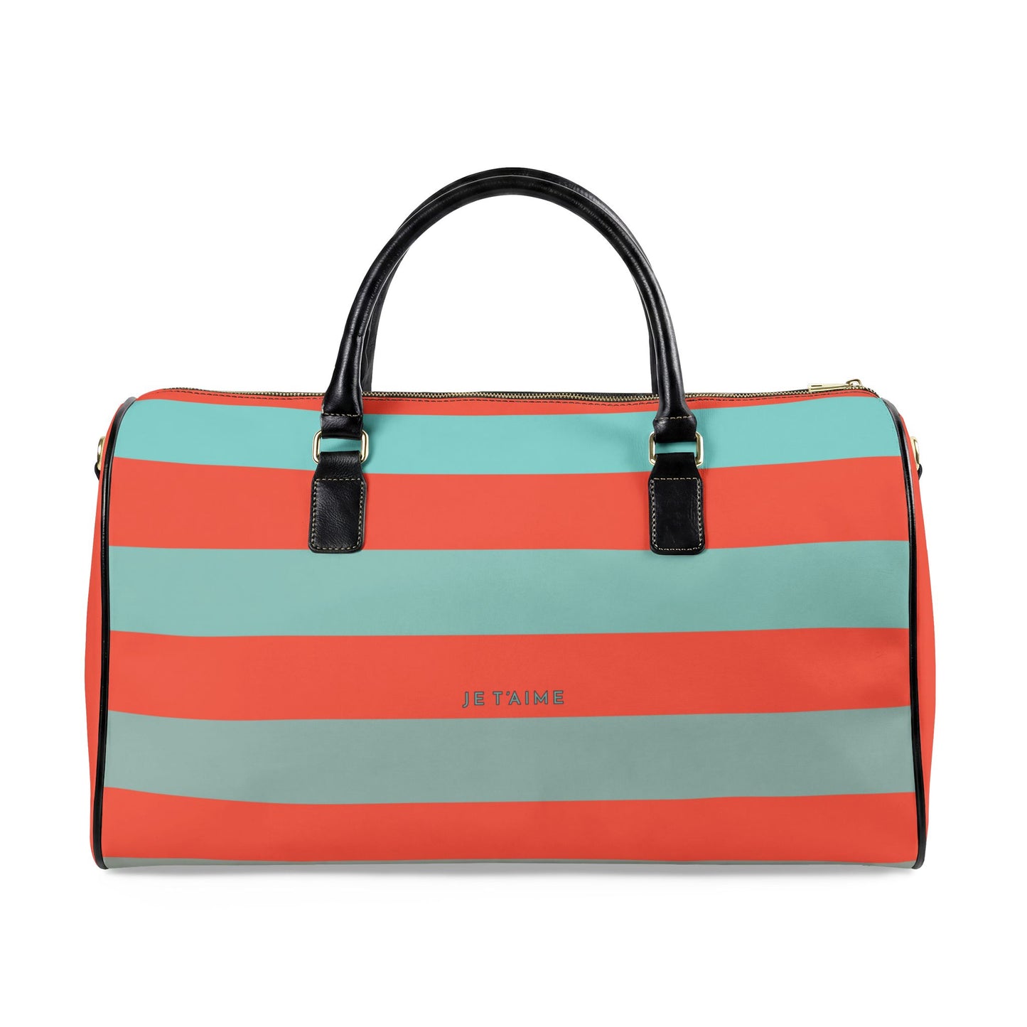 California Love Leather Travel Bag — CORAL/AQUA Striped Weekender Duffle