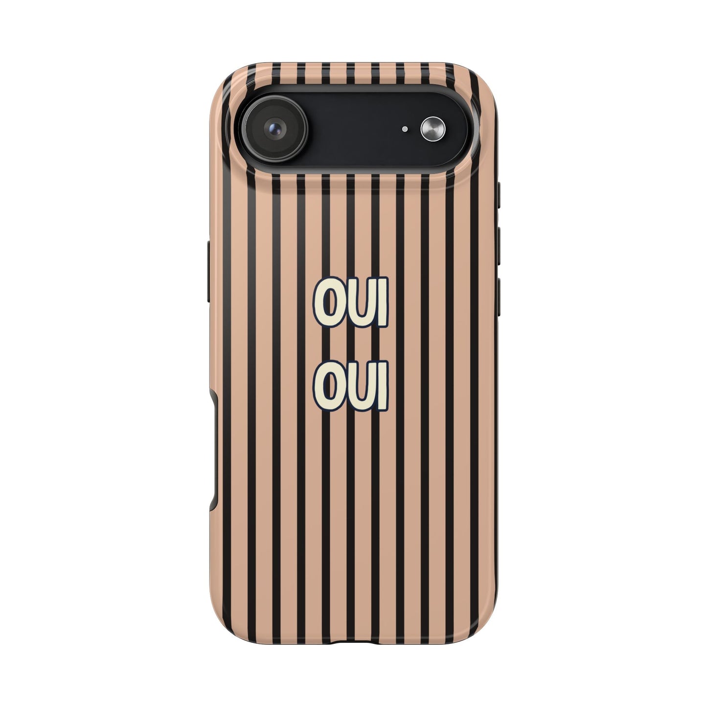 Chic Tough Phone Case — 'OUI OUI' Neutral Striped Phone CaseChic