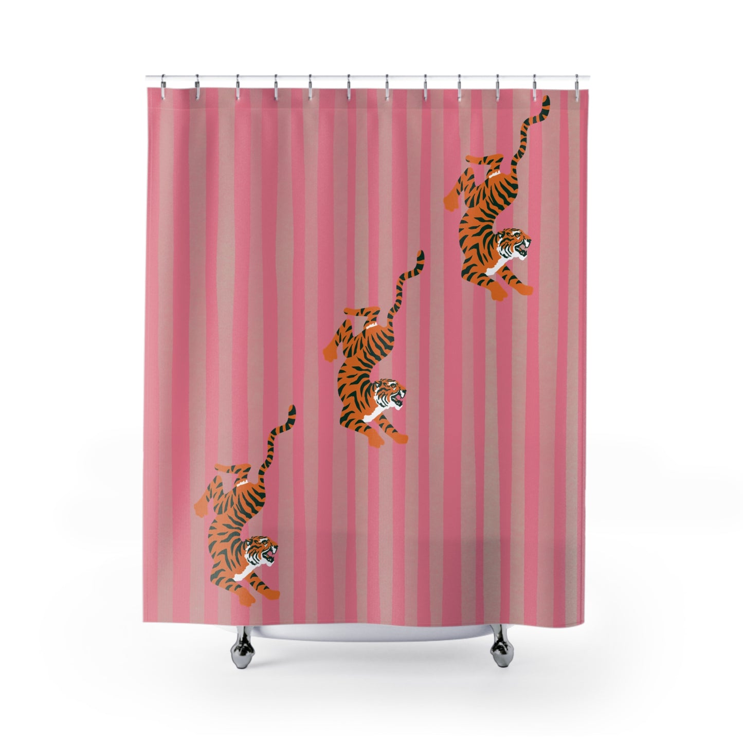 Pink Striped Tiger Shower Curtain — Fiercely Feminine Bathroom Decor