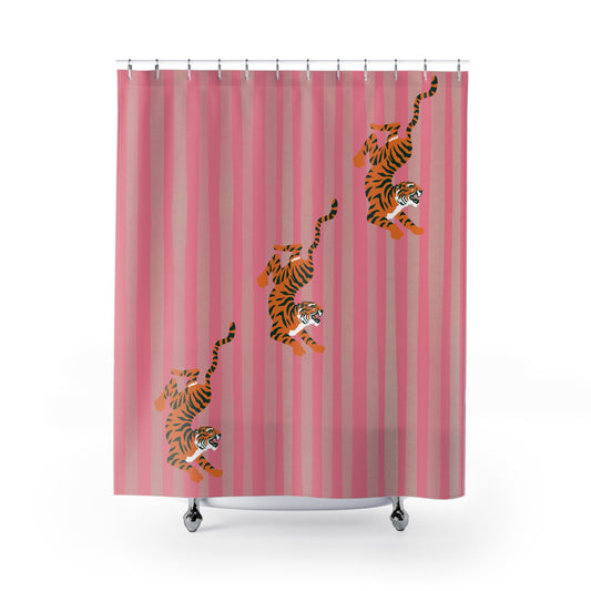 Pink Striped Tiger Shower Curtain — Fiercely Feminine Bathroom Decor