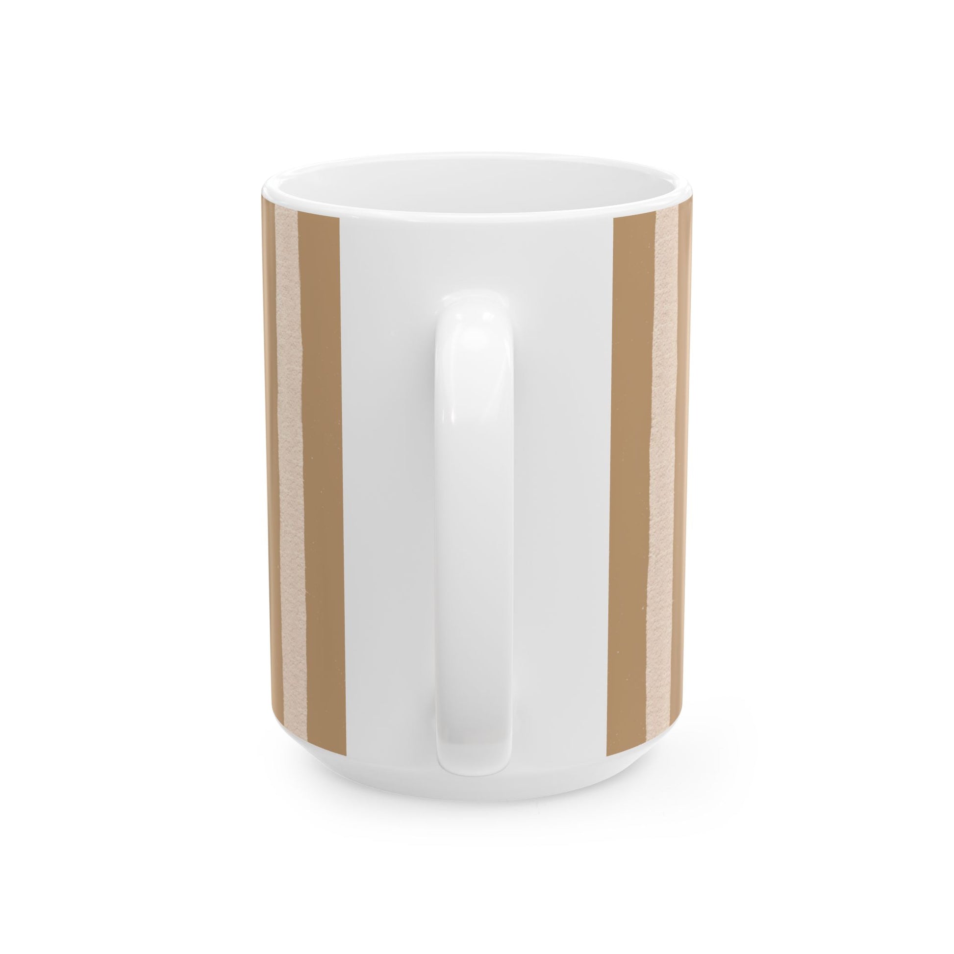 White mug with gold stripes on a white background