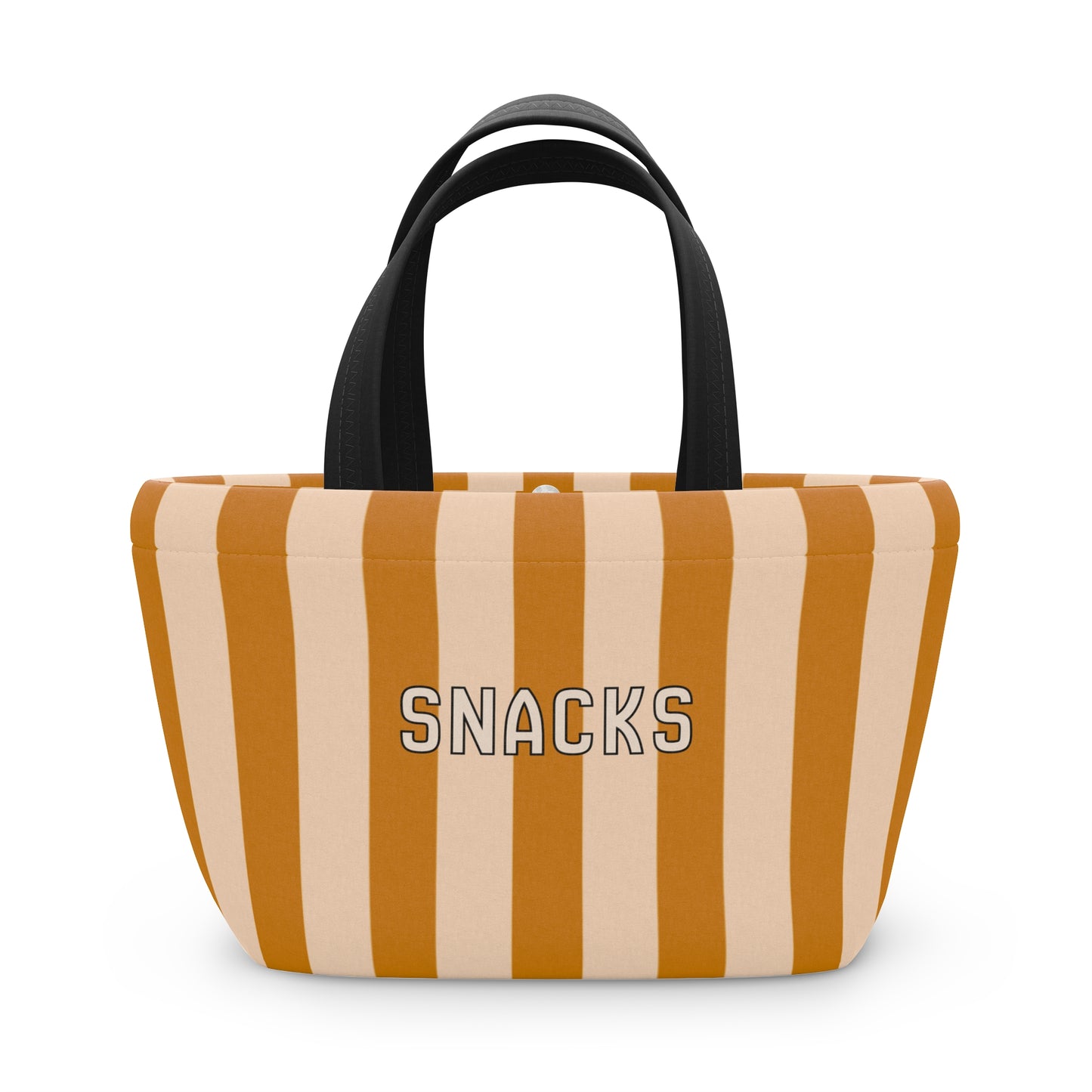 Striped bag with 'SNACKS' text on a white background