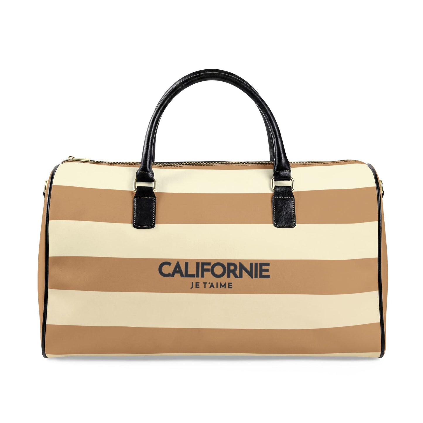 California Lover Leather Travel Bag — TAN Striped Weekender Duffle