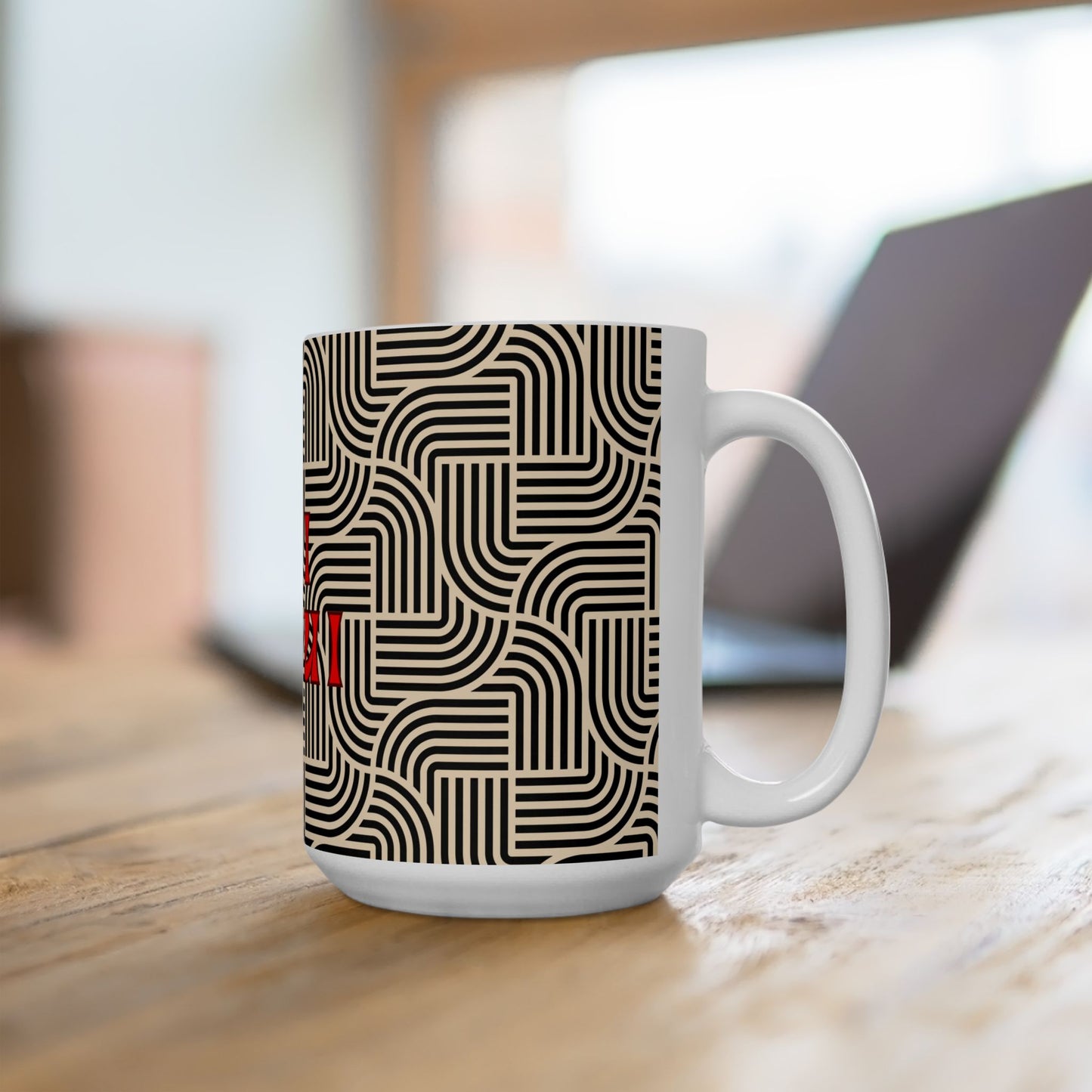 Retro Pattern 'Oui Oui'Ceramic Mug, BLACK