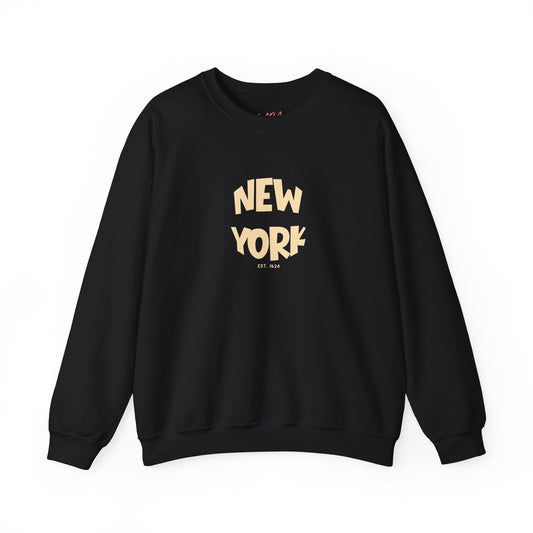 Black sweatshirt with 'New York' text on a white background