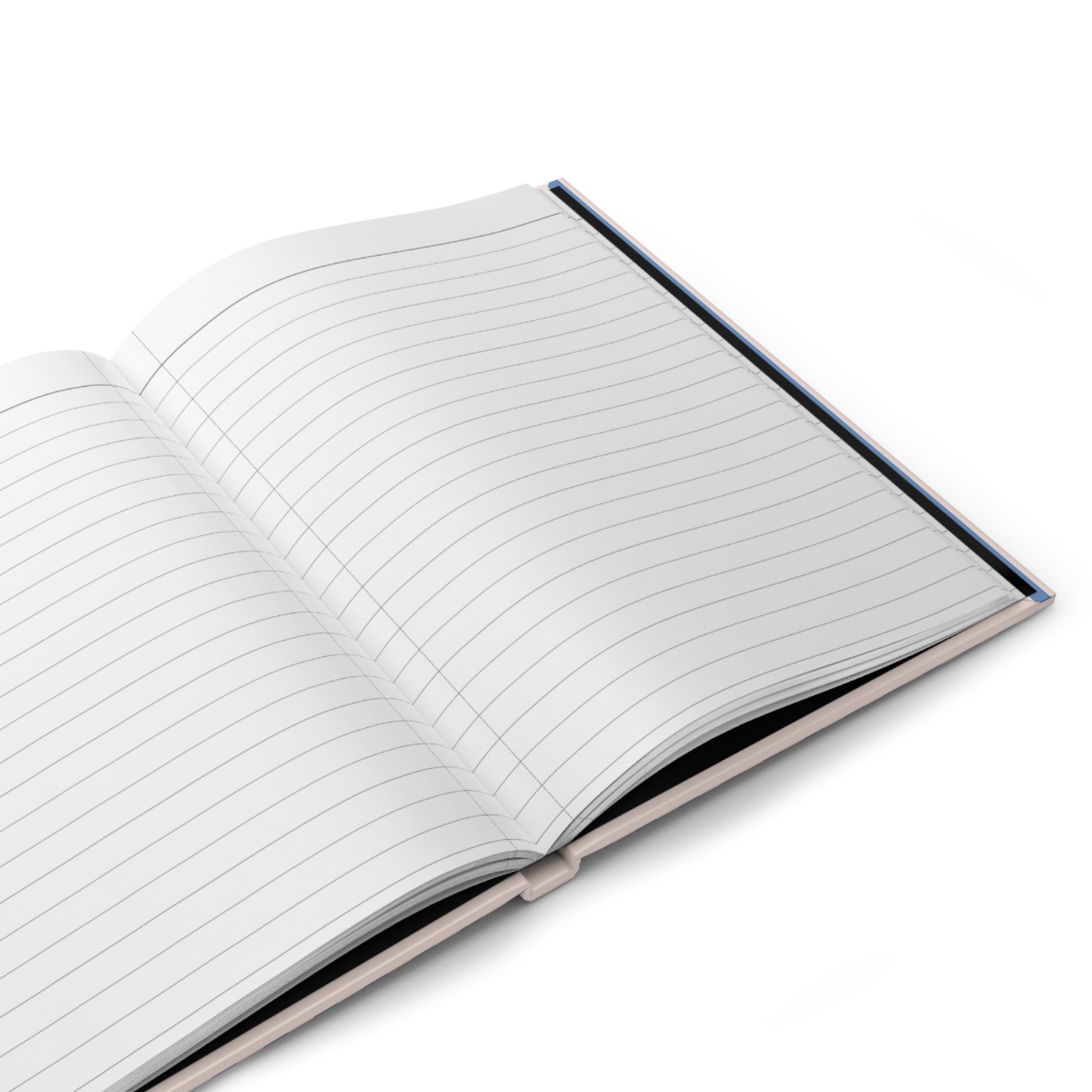 Open notebook with lined pages on a white background