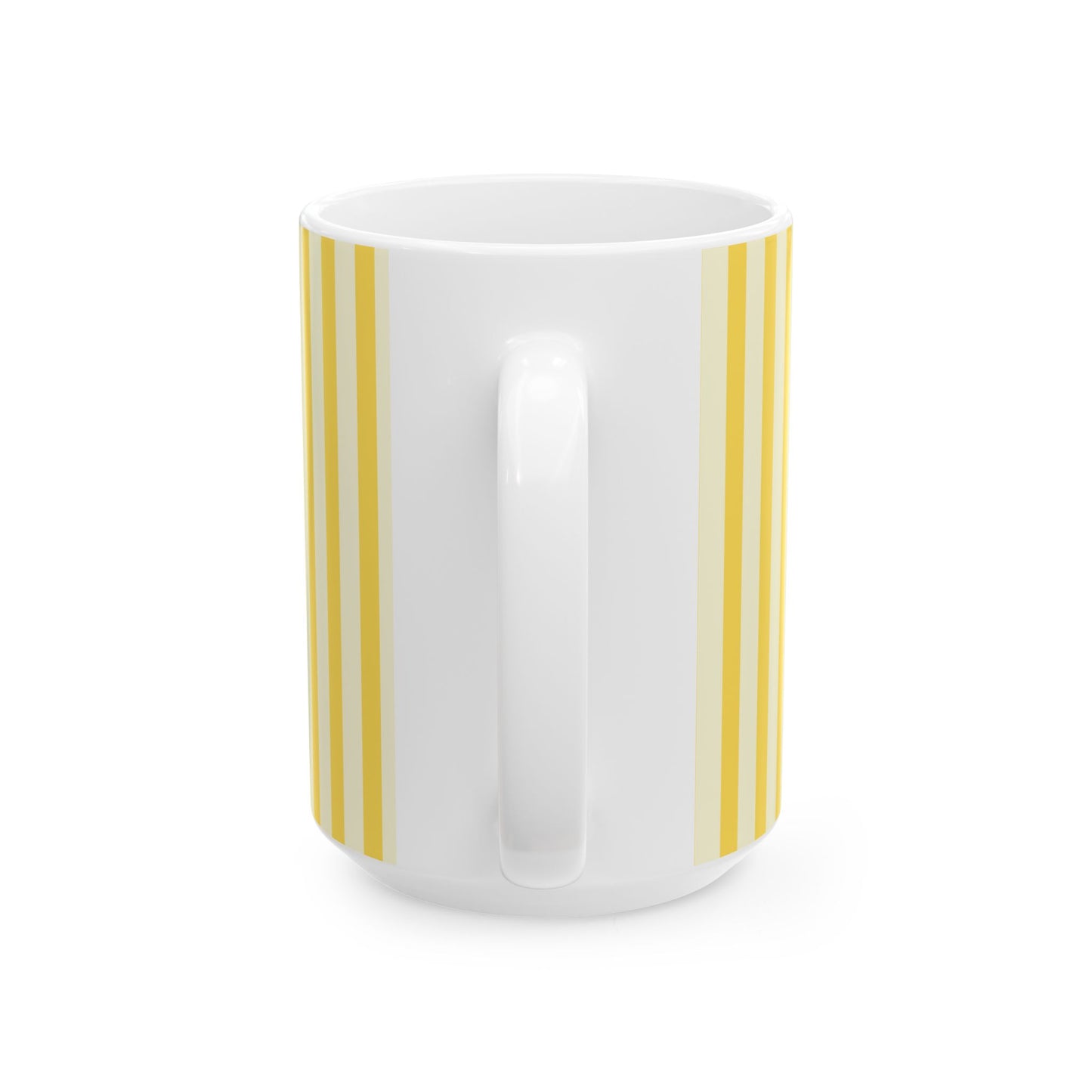White mug with beige accents on a white background