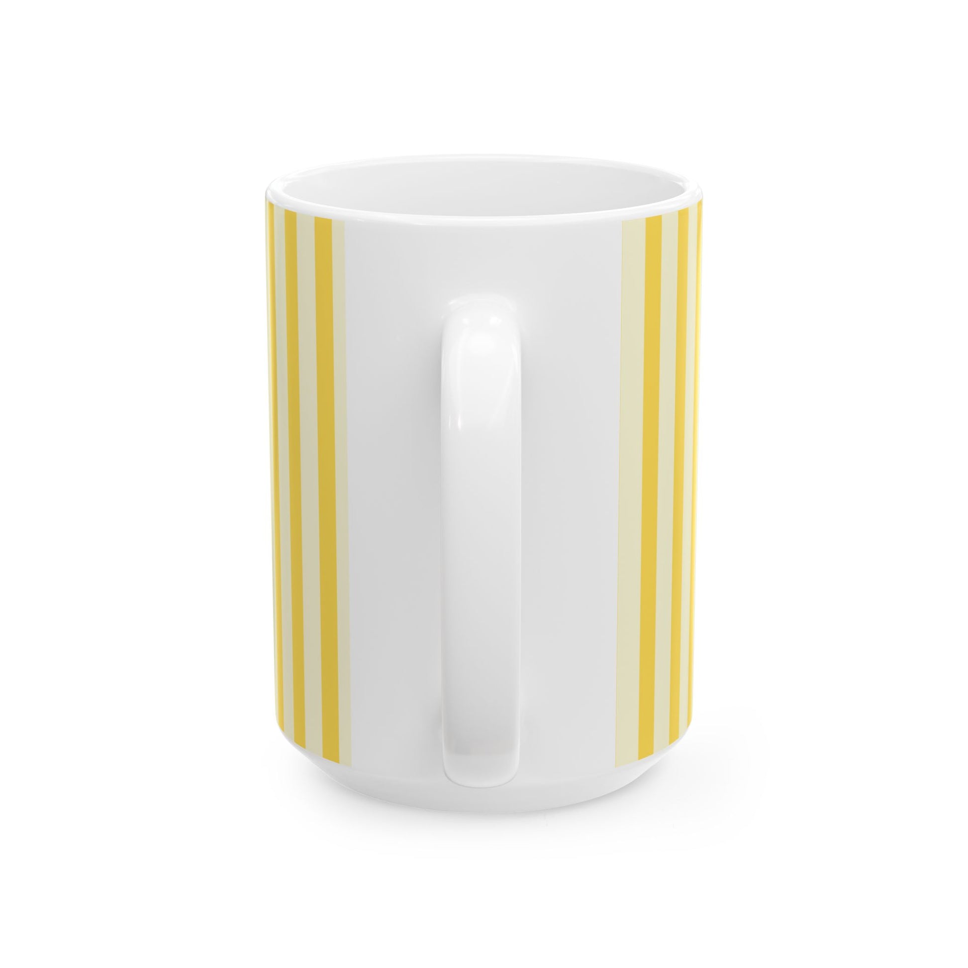 White mug with beige accents on a white background