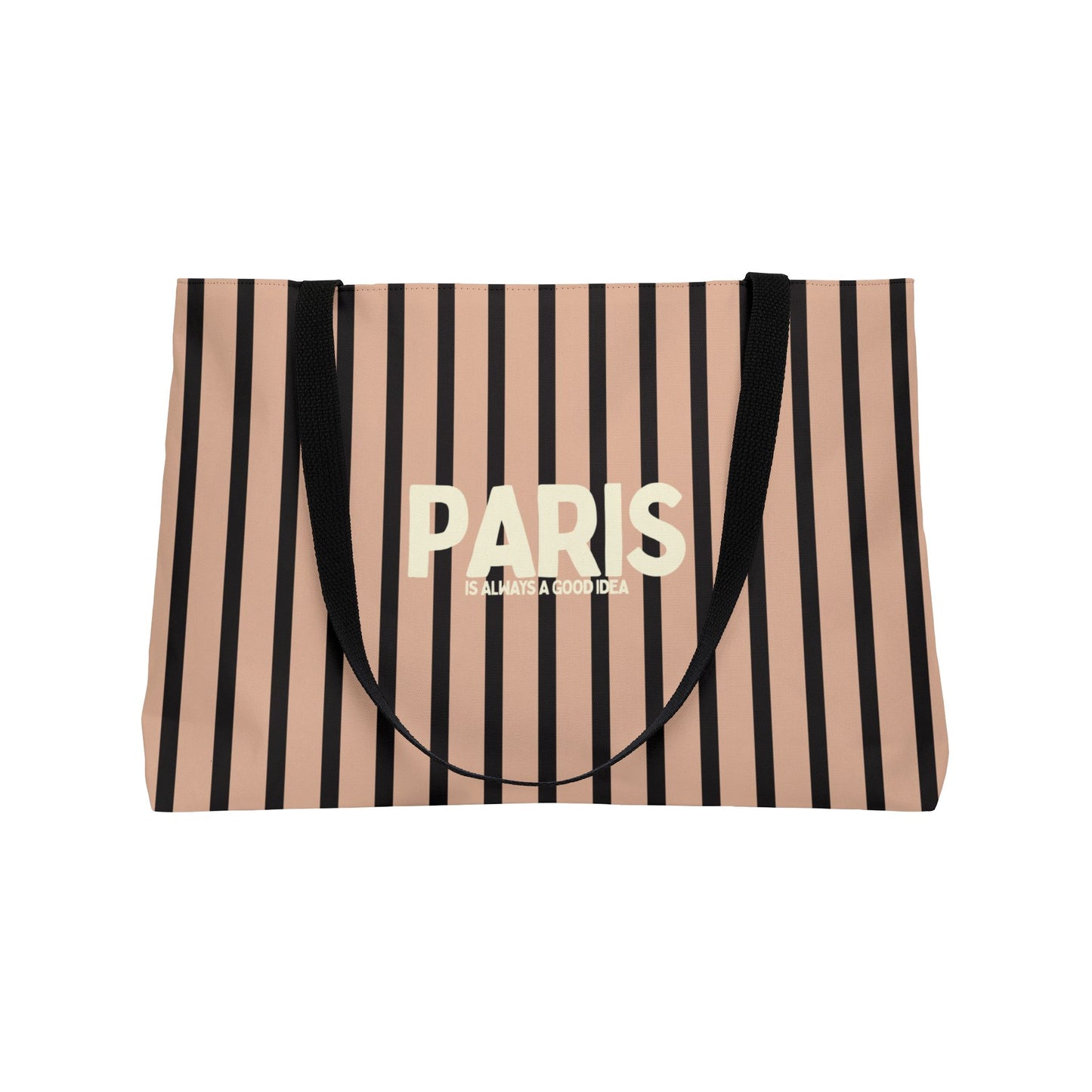 Striped bag with 'PARIS' text on a white background