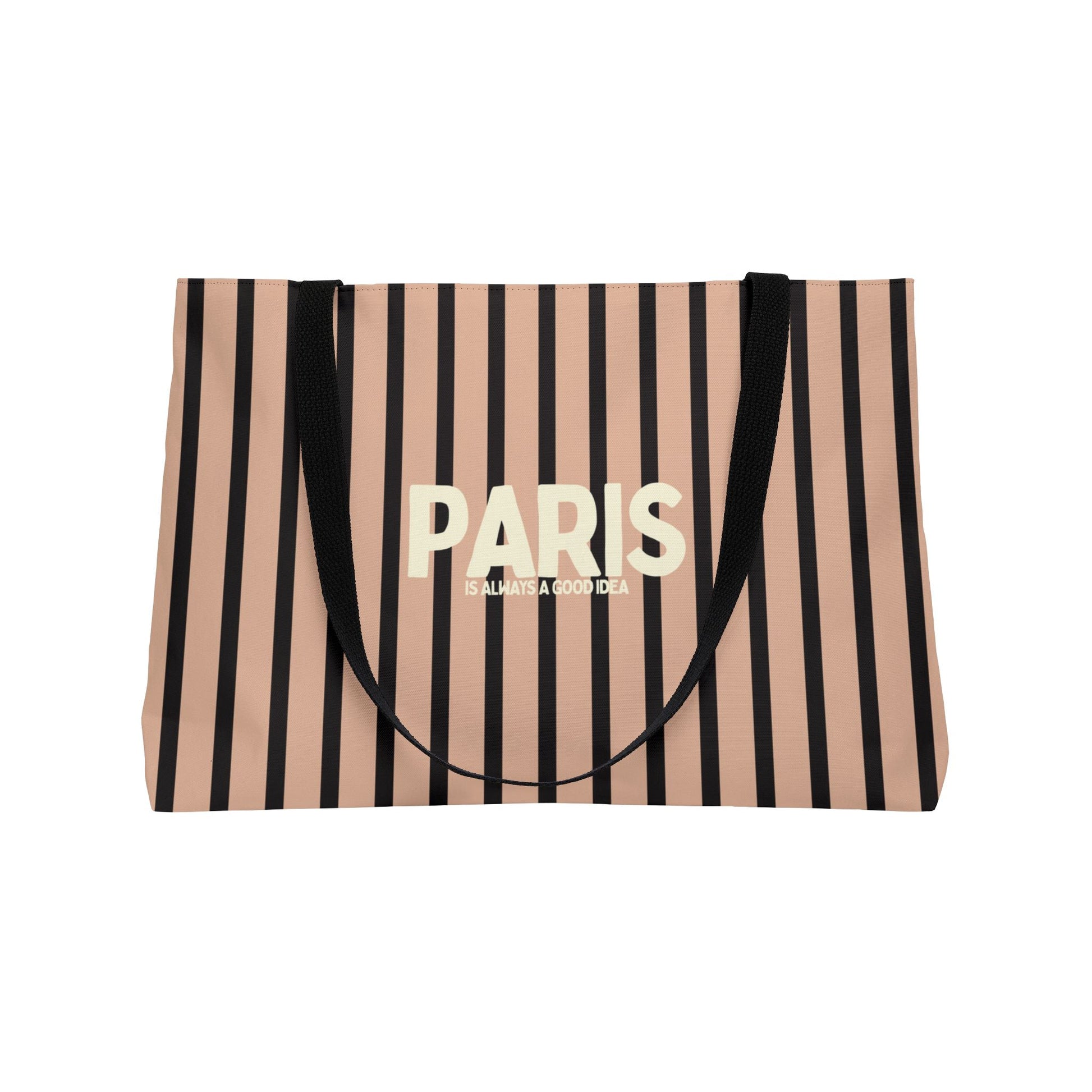 Striped bag with 'PARIS' text on a white background