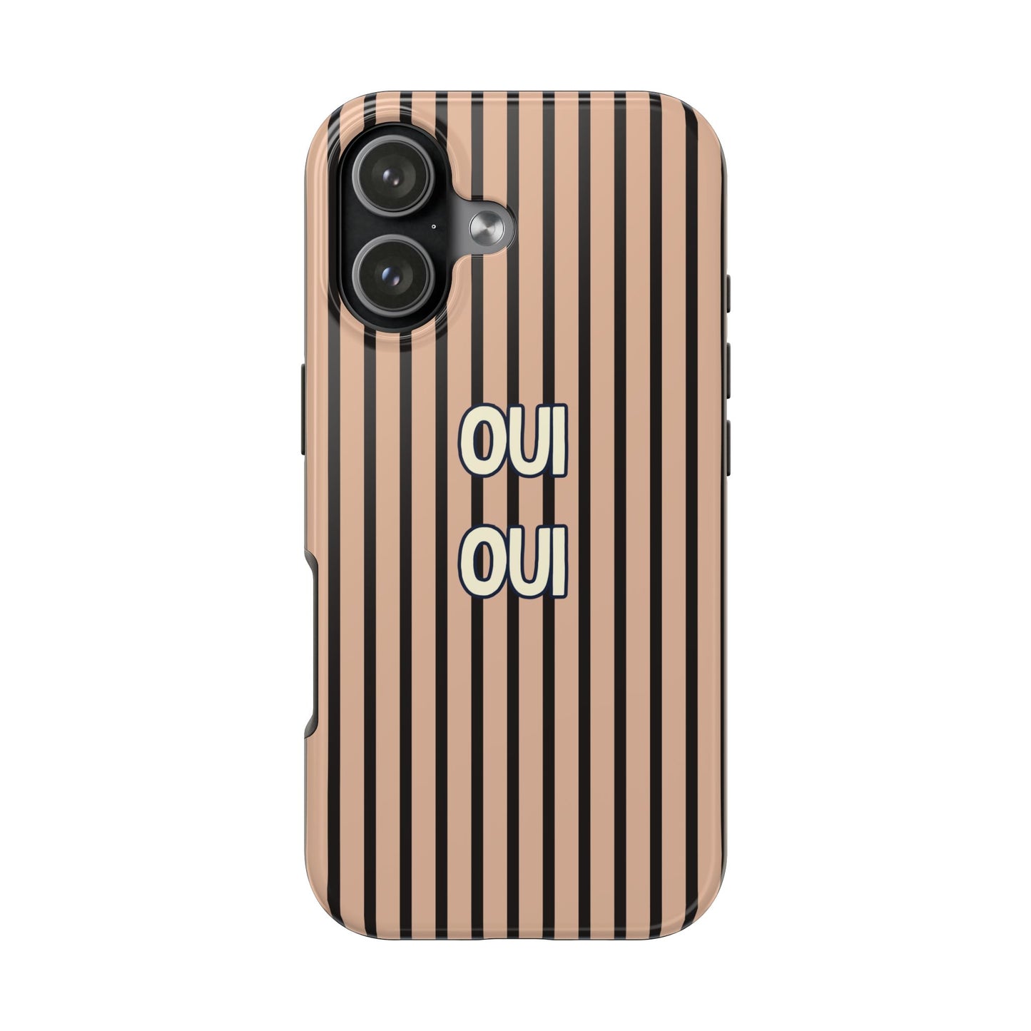 Chic Tough Phone Case — 'OUI OUI' Neutral Striped Phone CaseChic