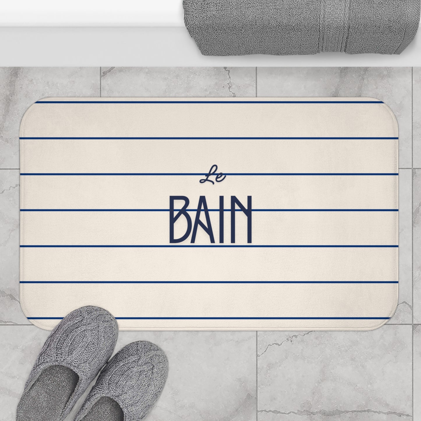 Le Bain Striped Bath Mat — French-Inspired Blue Stripe Bathroom Rug
