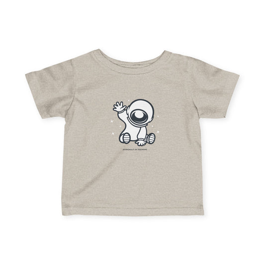 Beige t-shirt with an astronaut  character on a white background