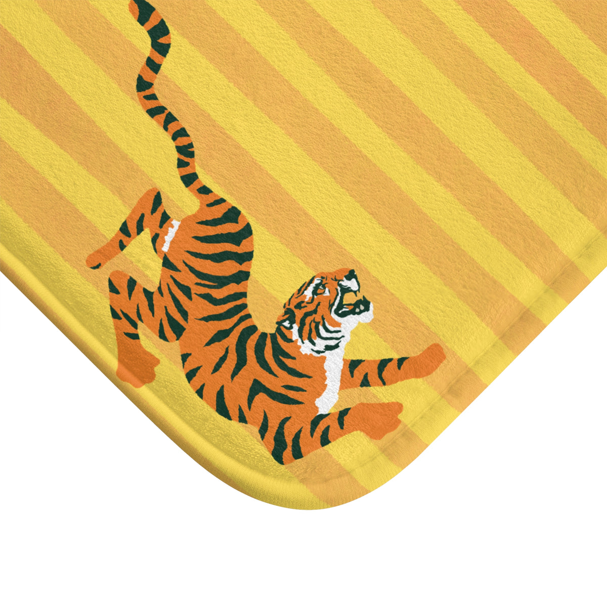 Fiercely Feminine Bath Mat - YELLOW Striped Rug with Cheetahs
