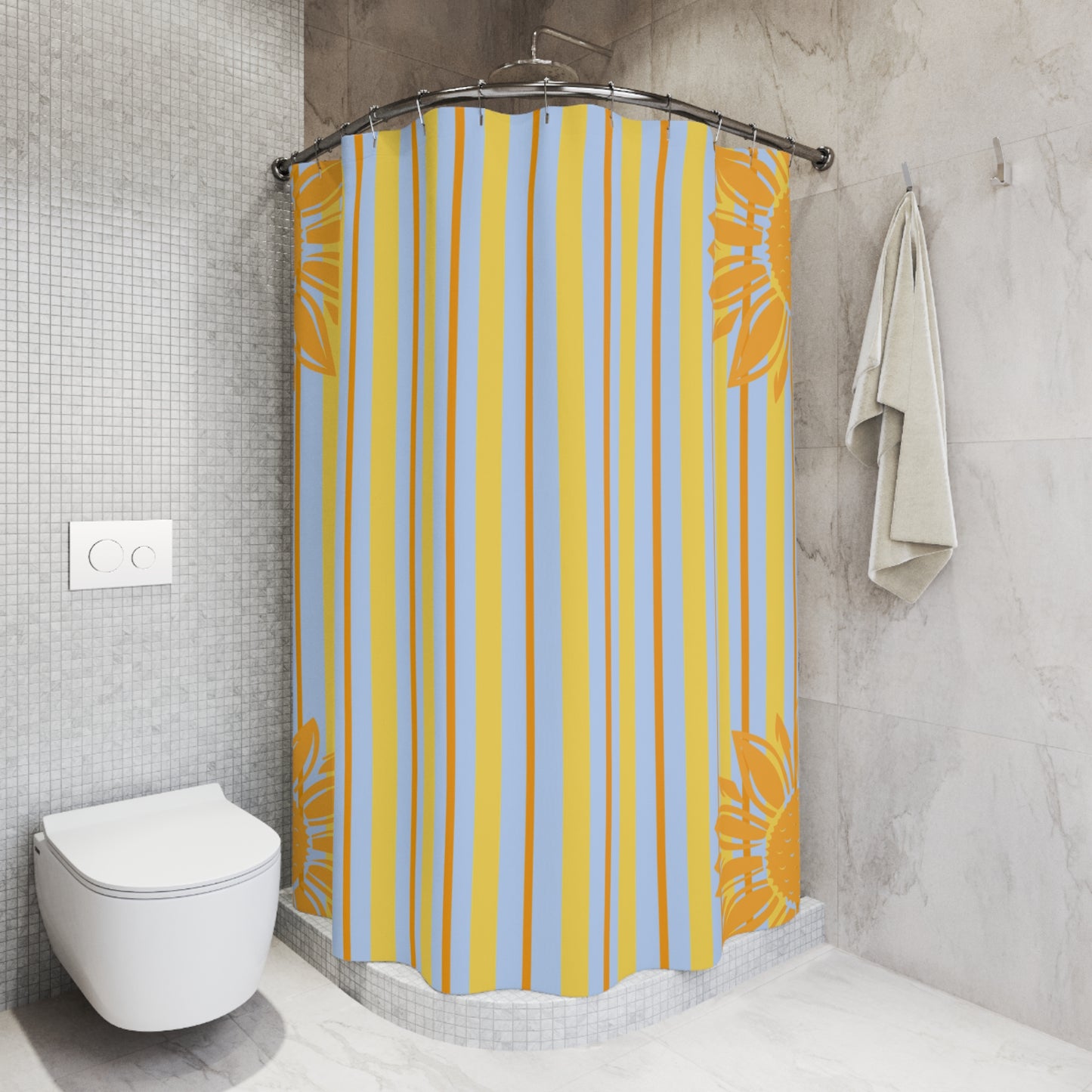 Preppy Sunflower Stripe Shower Curtain — Cute Kid's Bathroom Decor