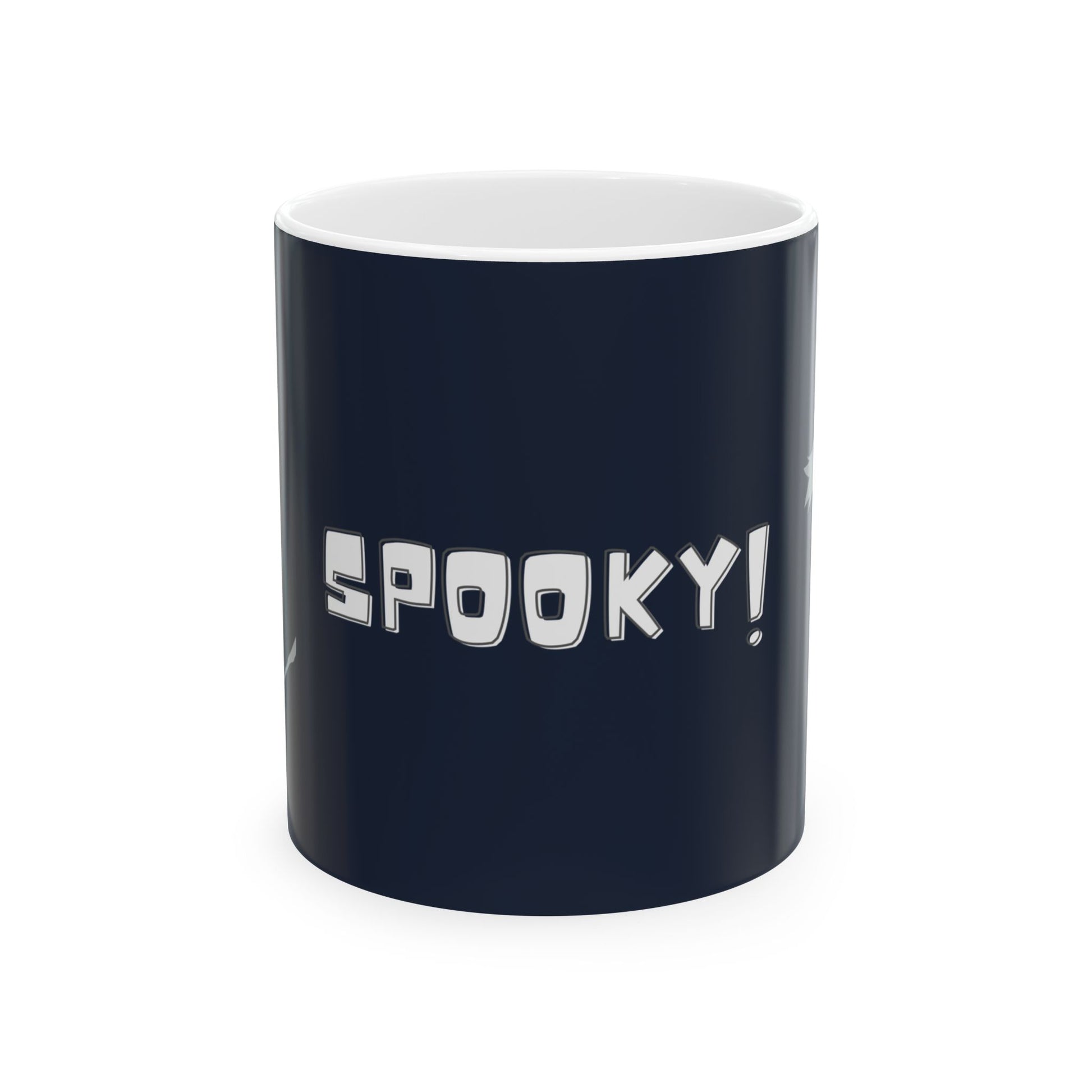Black mug with 'SPooky!' text on a white background. Fun Halloween Mug