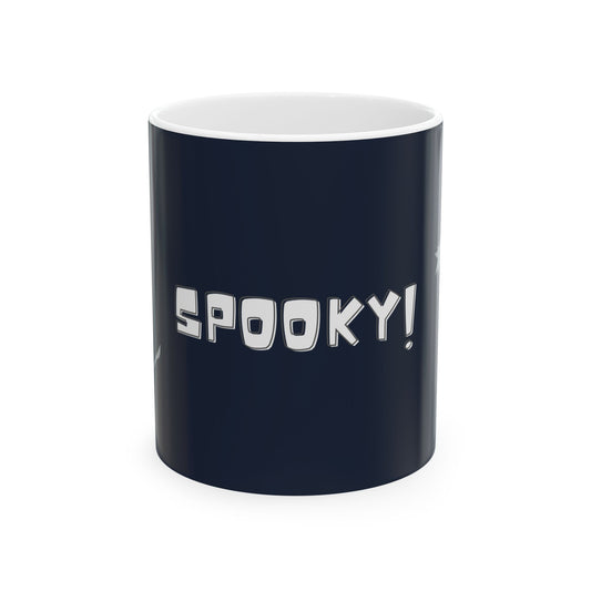 Black mug with 'SPooky!' text on a white background. Fun Halloween Mug