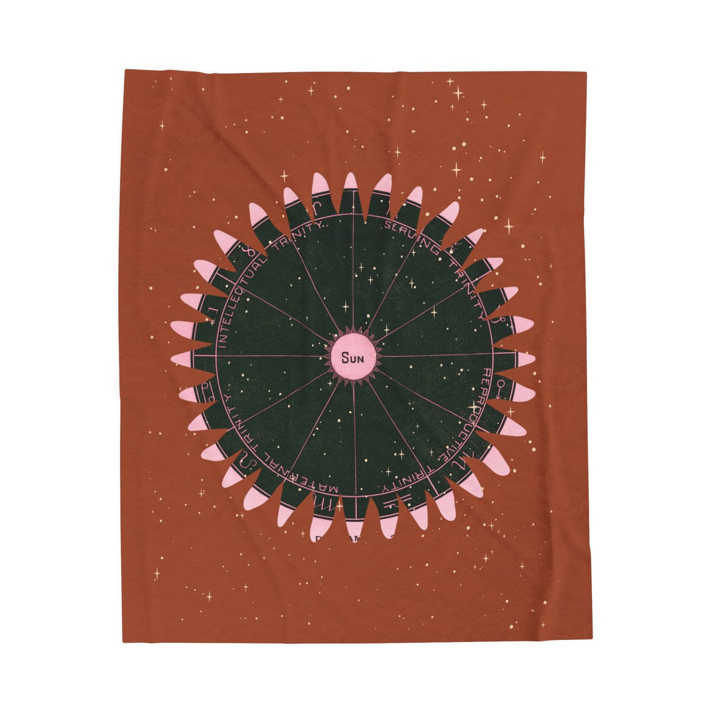 Blanket with astrological design on a brown background