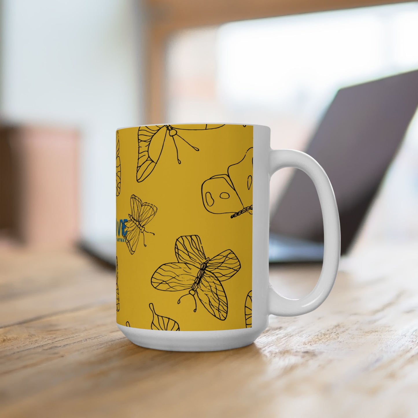 C'est la Vie 'Be Happy Anyway' Butterfly Ceramic Mug, LEMON YELLOW - Encouragement Gift