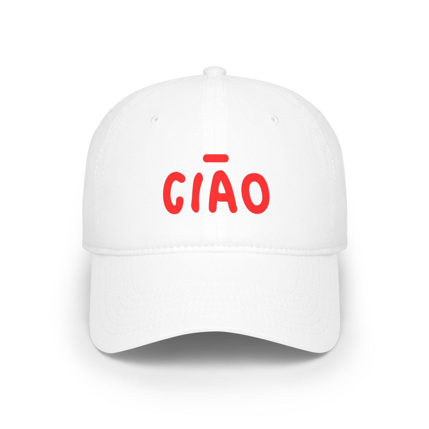 White cap with red 'CIAÓ' text on a white background