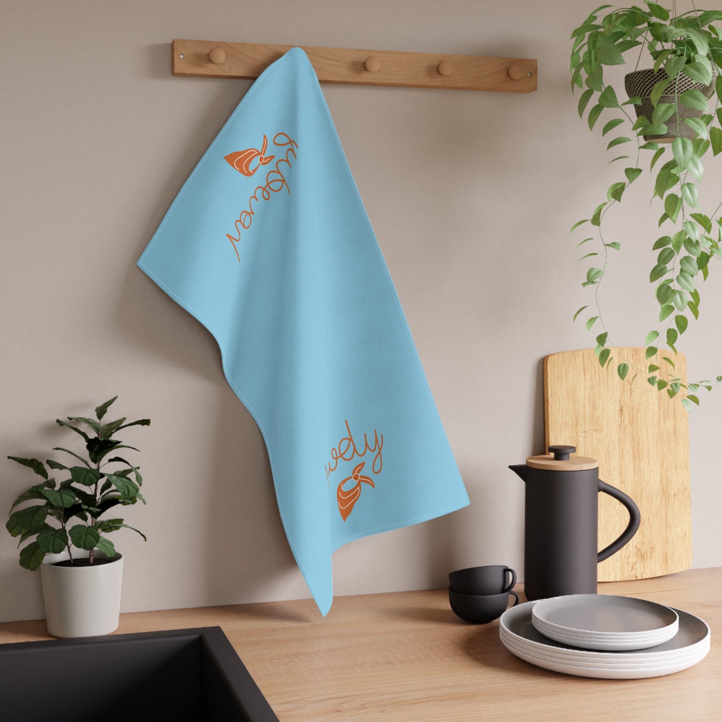 Cotton "Howdy" Kitchen Towel, Sky Blue