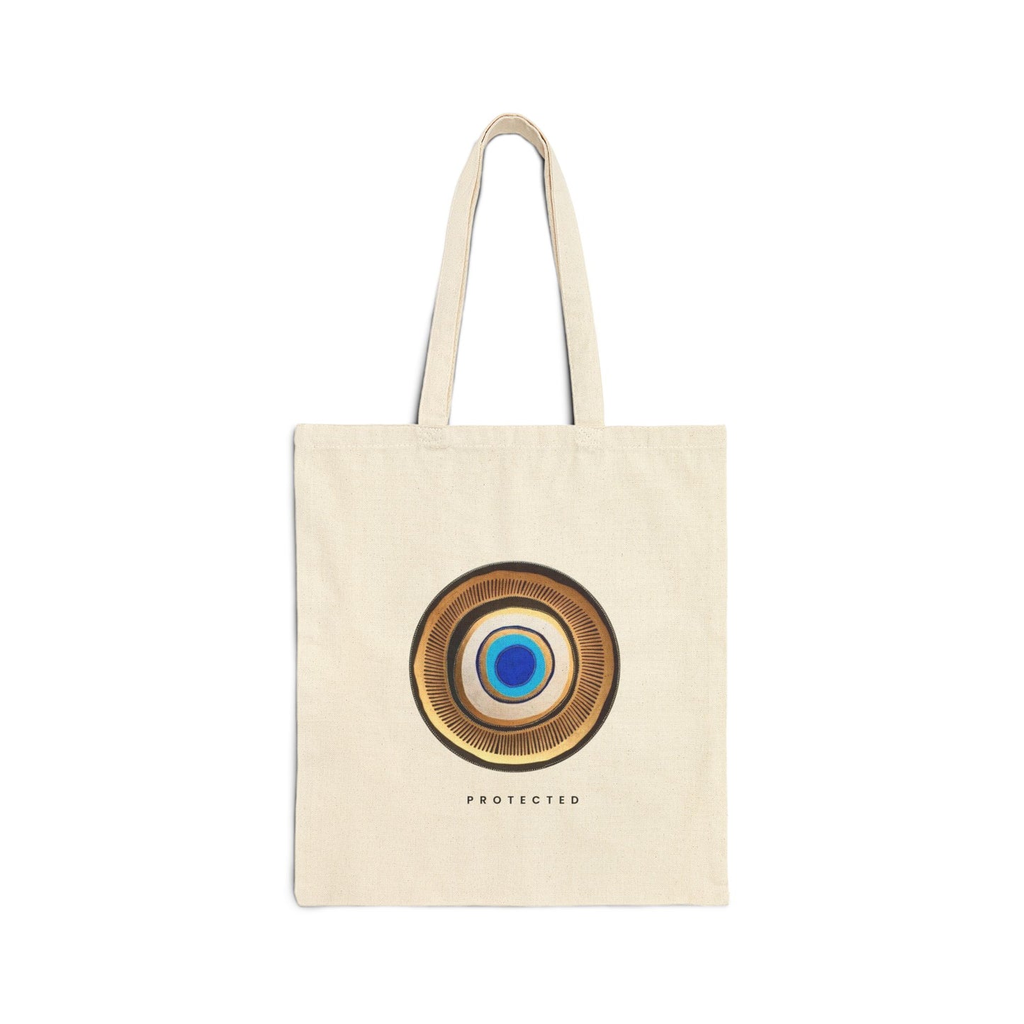 Evil Eye Protection Cotton Tote, Black and Natural